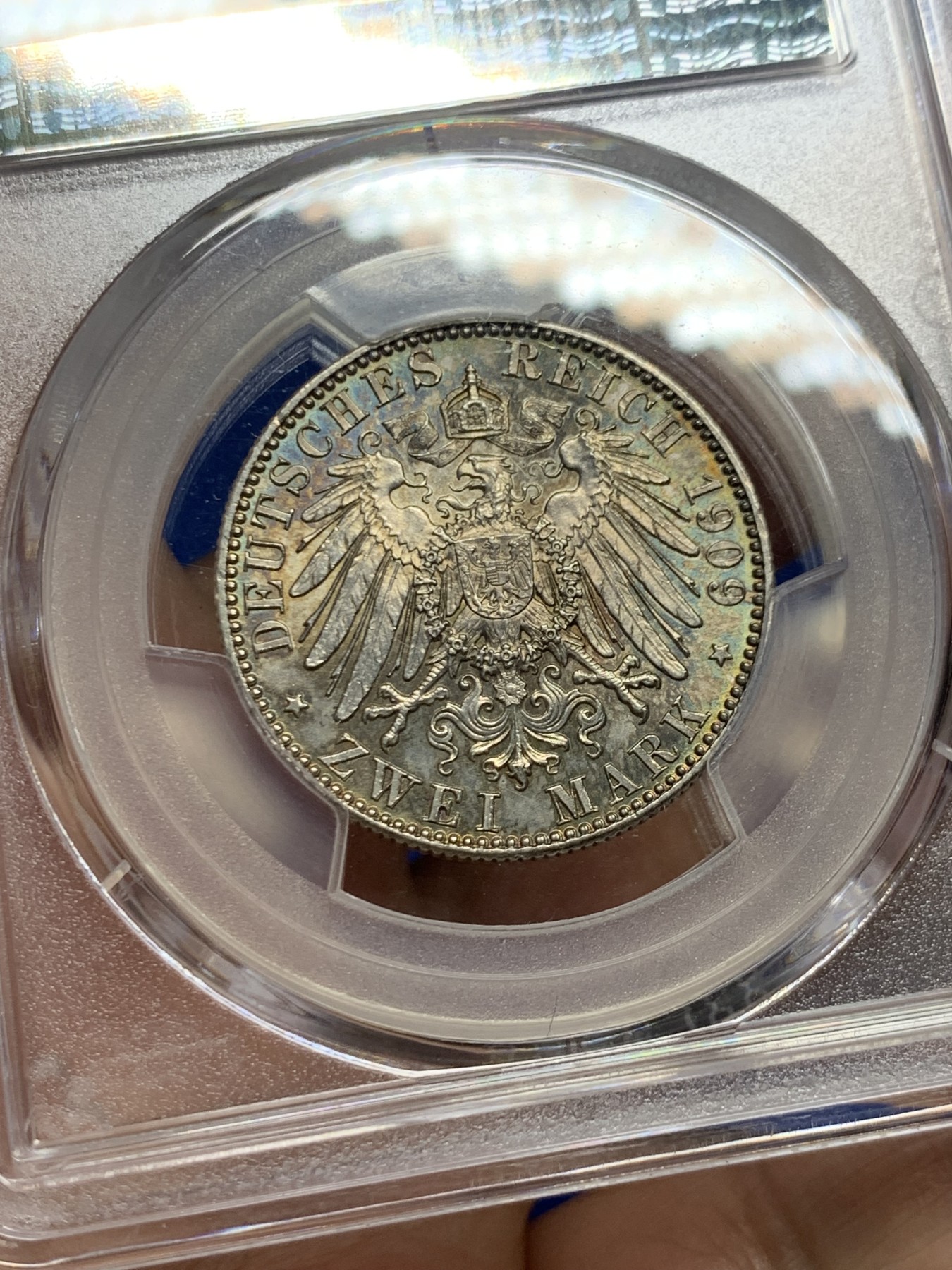 《竞宝斋》第249场-周日，周一 ，周二3场连拍 (全场包邮) PCGS  MS64  德国  1909年  萨克森莱比锡大学2马克