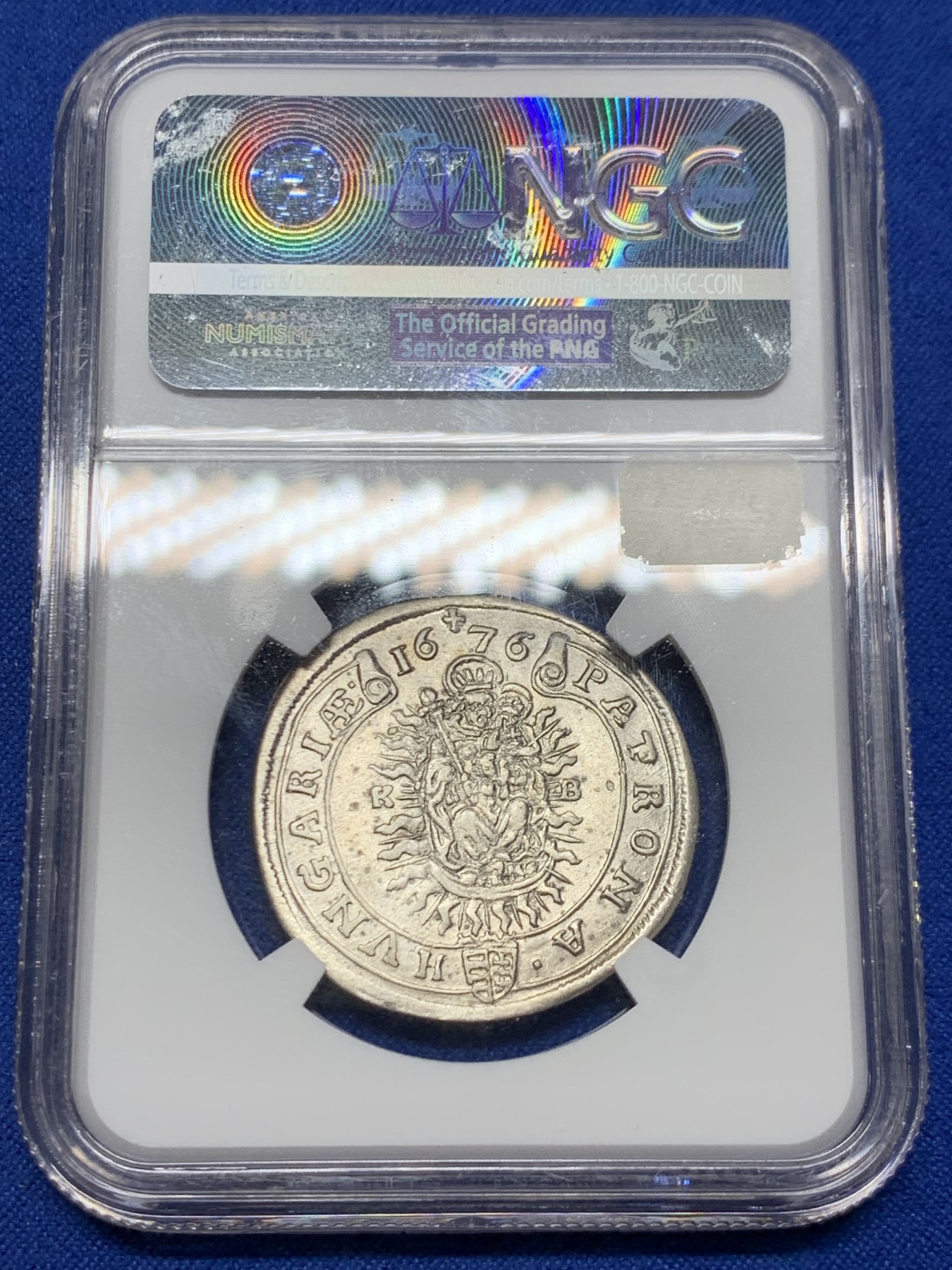 《竞宝斋》第249场-周日，周一 ，周二3场连拍 (全场包邮) NGC  AU53  匈牙利 1676年利奥波德一世15K