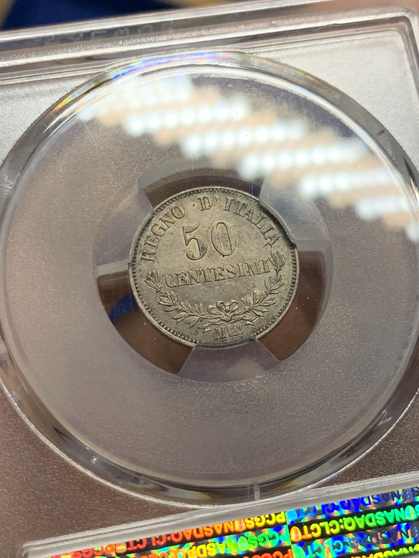 《竞宝斋》第249场-周日，周一 ，周二3场连拍 (全场包邮) PCGS  MS62  意大利  1863年  艾曼纽尔二世50分