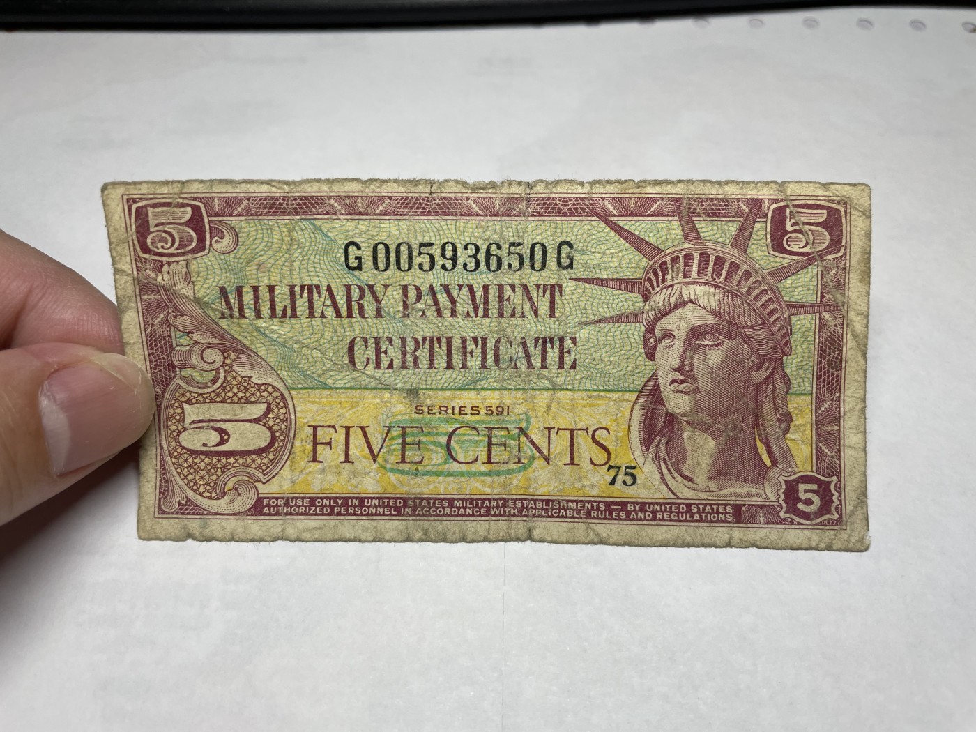 2024年集古藏今外币拍卖第二期-第6场-纸币专场（总第16拍） 美军军票5分