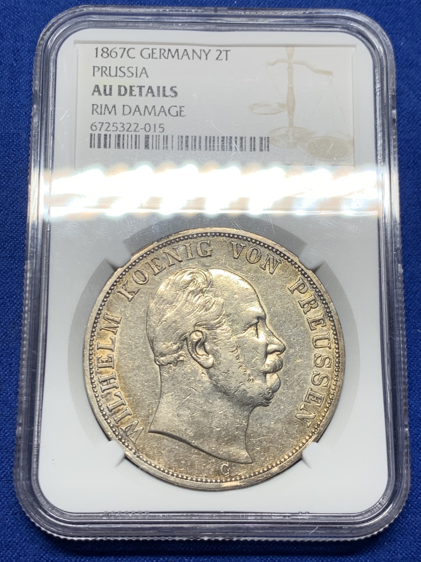 《竞宝斋》第249场-周日，周一 ，周二3场连拍 (全场包邮) NGC  AUD  德国  1867年  普鲁士威廉一世大鸟2泰勒，MS价格早已经飞起，这可性价比不错