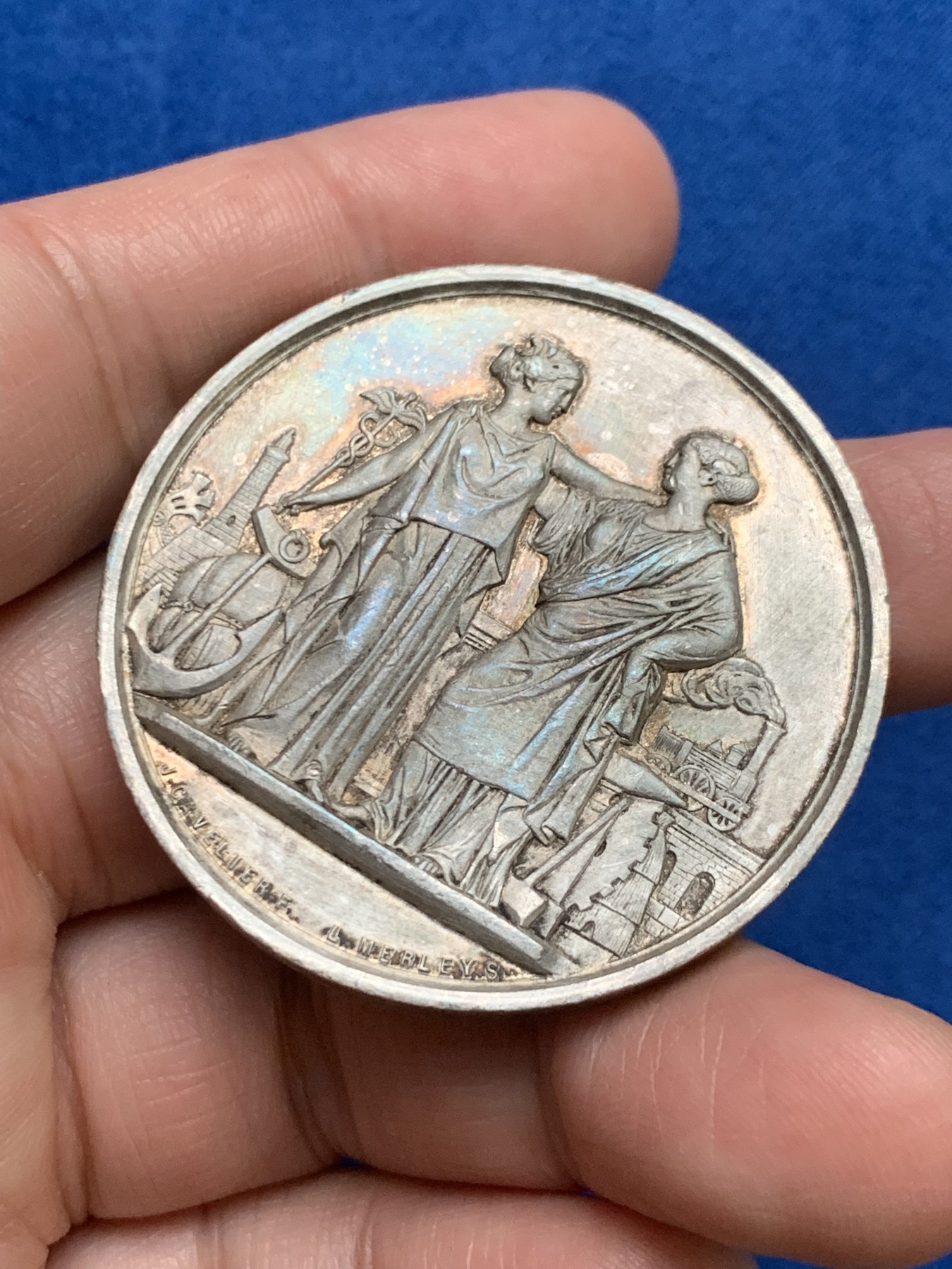 《竞宝斋》第249场-周日，周一 ，周二3场连拍 (全场包邮) 1850 法国巴黎商会银章，直径45.3mm，约45.2克，蜜蜂边铭，有银标