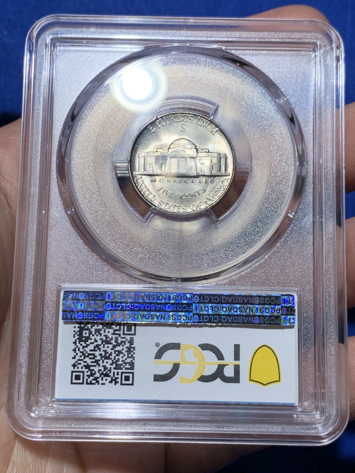 《竞宝斋》第249场-周日，周一 ，周二3场连拍 (全场包邮) PCGS MS65 美国 1945年 杰弗逊 5美分 战时低银版 仅1942-1945这几年为含银版，其余年份都是镍币