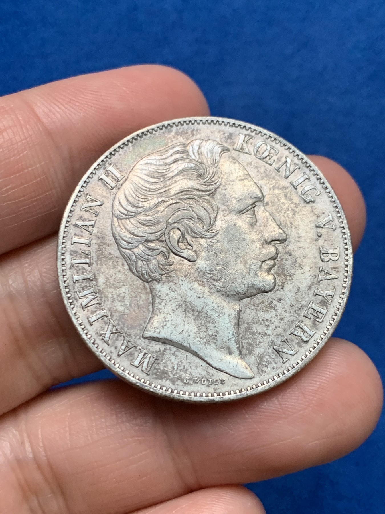 《竞宝斋》第249场-周日，周一 ，周二3场连拍 (全场包邮) 1855年德国巴伐利亚圣母抱子2盾银币