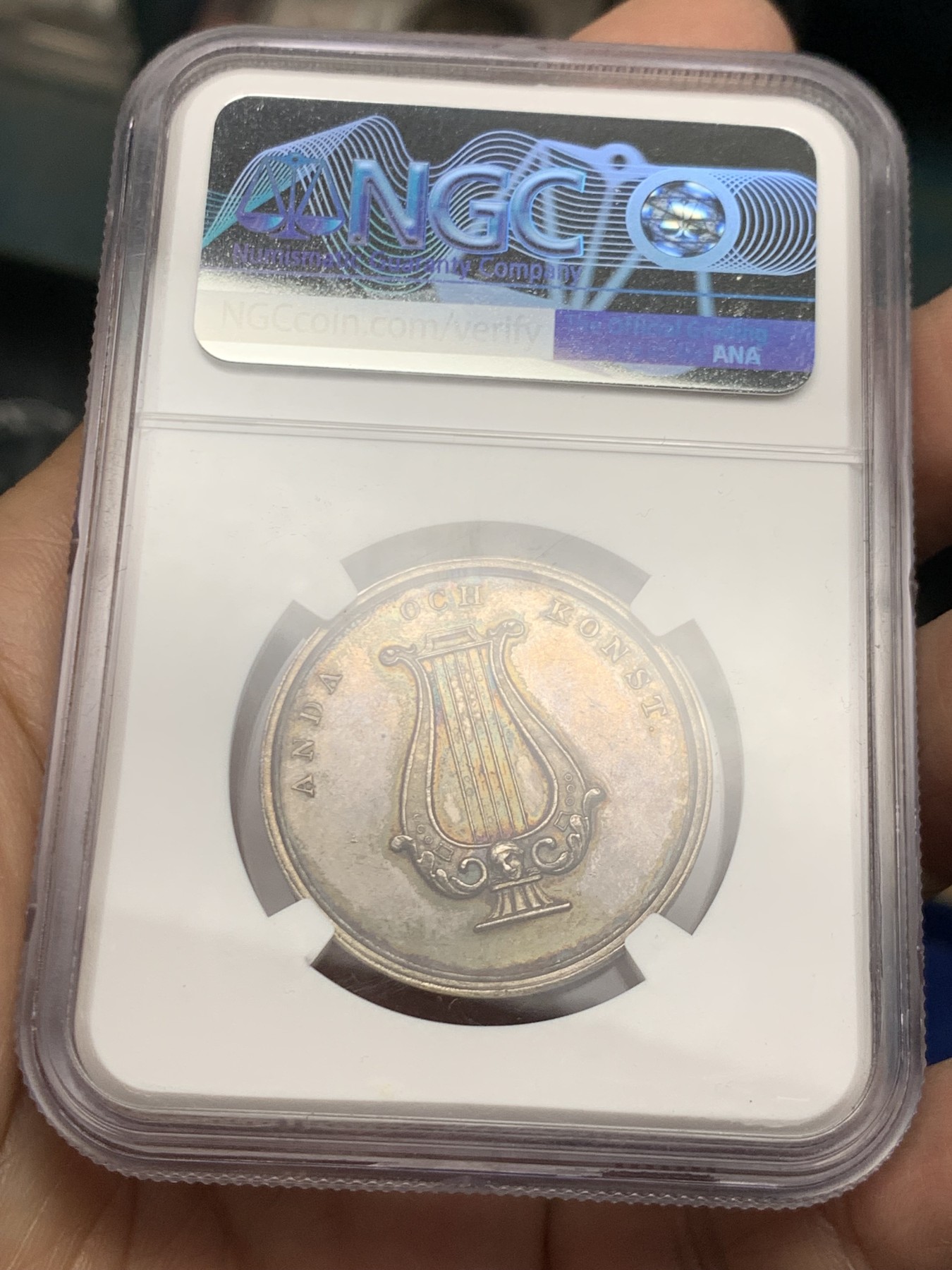 《竞宝斋》第249场-周日，周一 ，周二3场连拍 (全场包邮) NGC  MS62  瑞典  19世纪  艺术家约翰马泽尔小银章