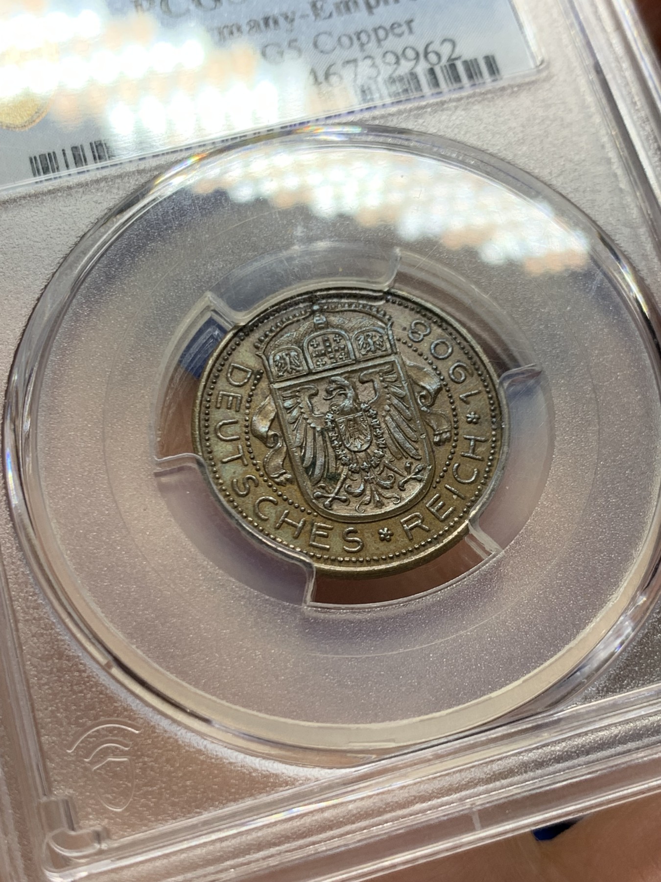 《竞宝斋》第249场-周日，周一 ，周二3场连拍 (全场包邮) PCGS  SP62BN  德国  1908年  25芬尼少见铜样币