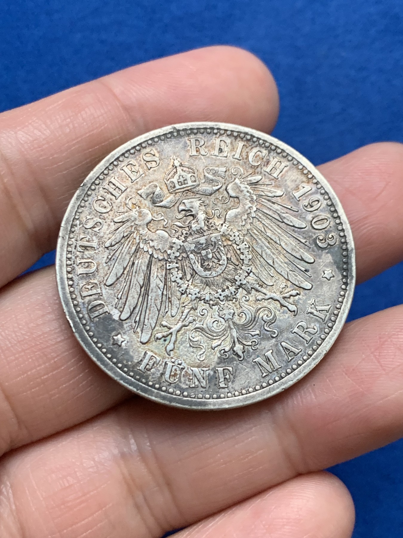 《竞宝斋》第249场-周日，周一 ，周二3场连拍 (全场包邮) 1903年德国巴登弗里德里希5马克银币