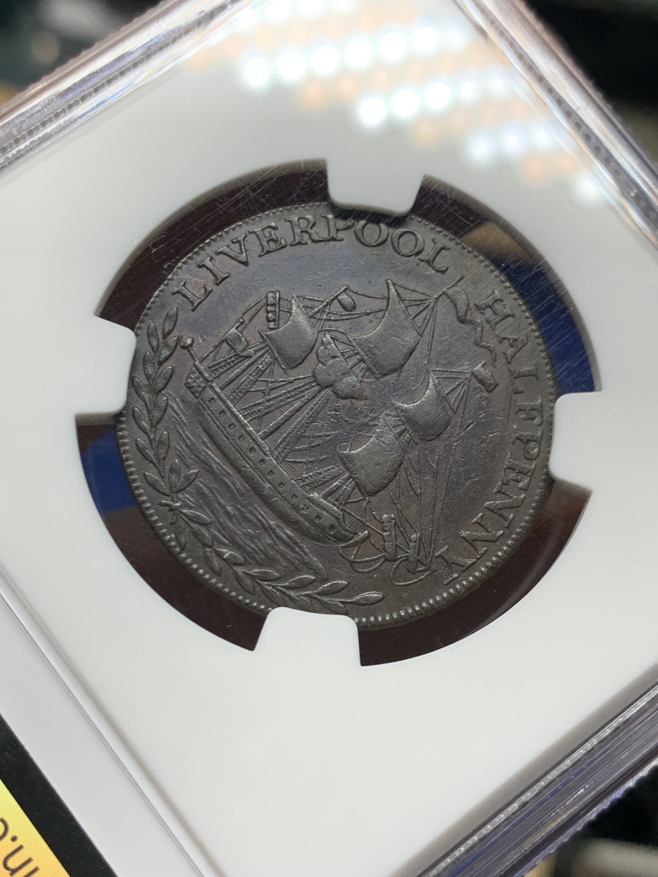 《竞宝斋》第249场-周日，周一 ，周二3场连拍 (全场包邮) NGC  AU58BN  英国  1794年  兰开夏郡利物浦1/2便士TOKEN代用币