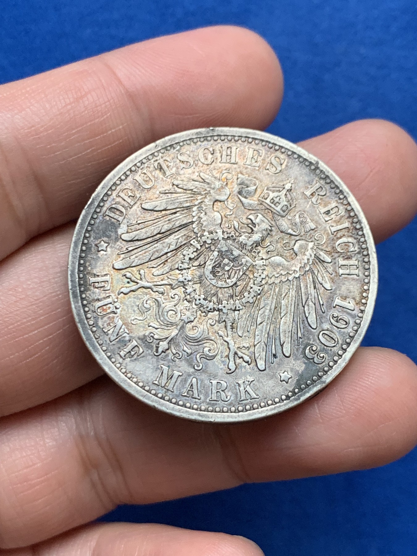 《竞宝斋》第249场-周日，周一 ，周二3场连拍 (全场包邮) 1903年德国巴登弗里德里希5马克银币