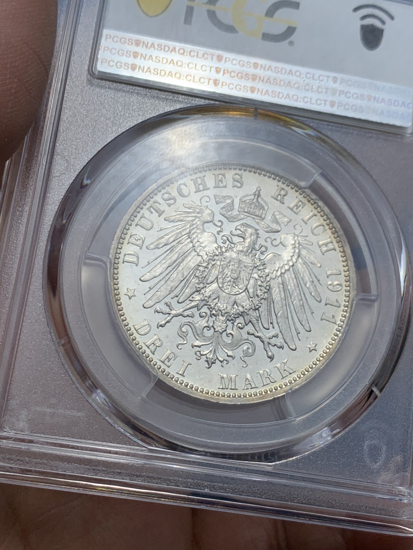 《竞宝斋》第249场-周日，周一 ，周二3场连拍 (全场包邮) PCGS  PR65CAM  德国  1911年  巴伐利亚奥波德精制3马克