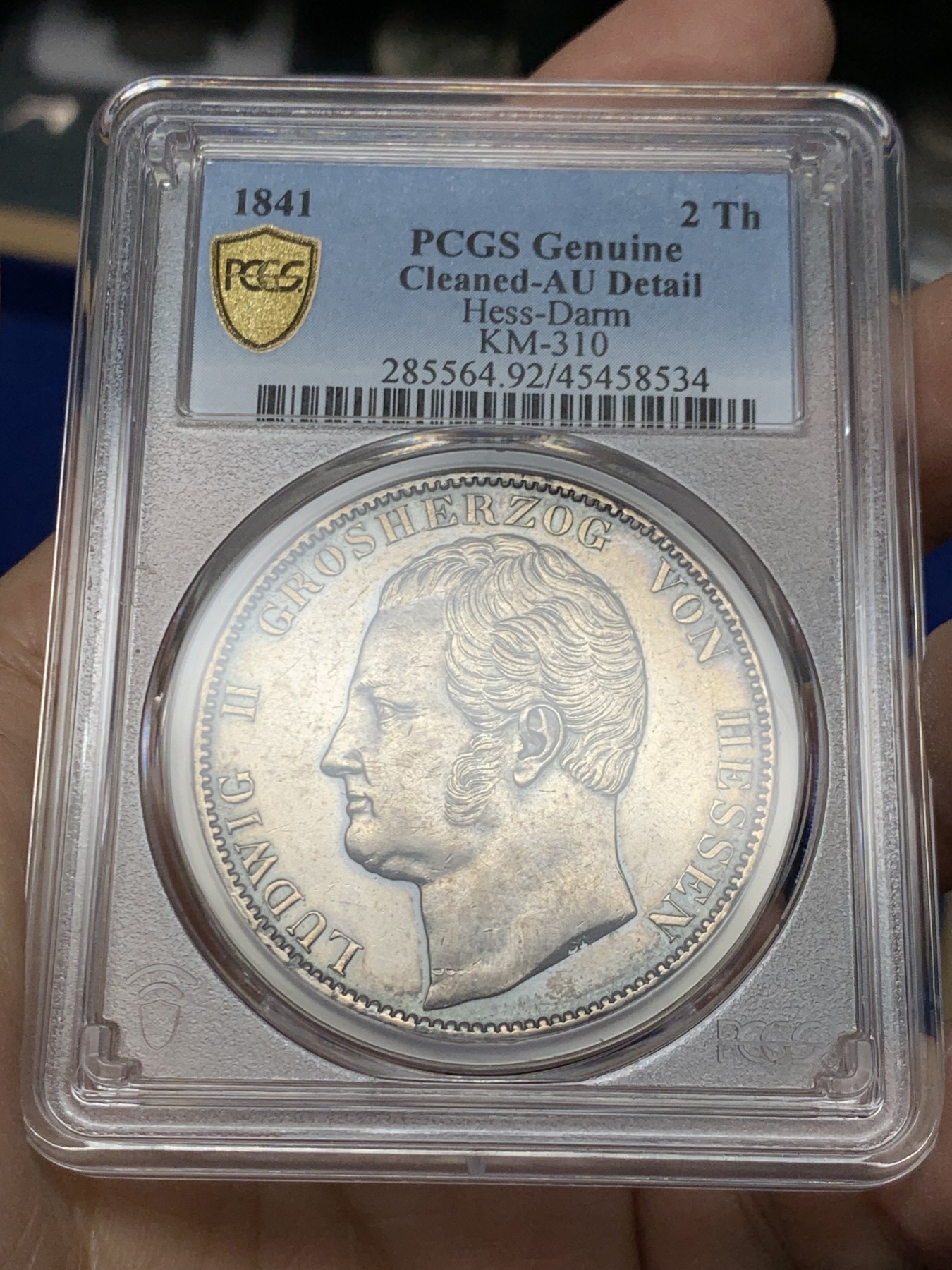 《竞宝斋》第249场-周日，周一 ，周二3场连拍 (全场包邮) PCGS  AUD  德国  1841年  黑森达姆施塔特2泰勒