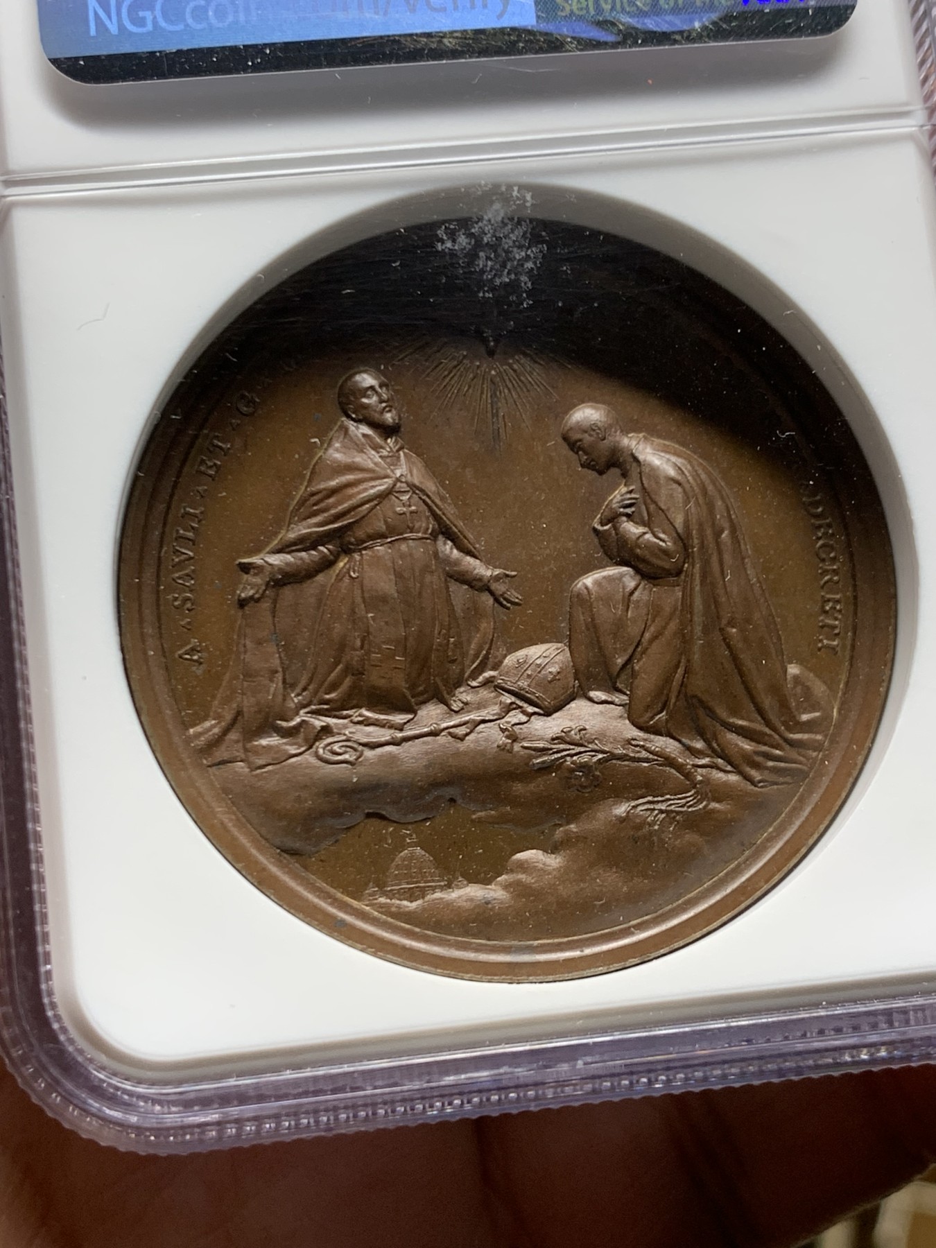 《竞宝斋》第249场-周日，周一 ，周二3场连拍 (全场包邮) NGC  MS63BN  梵蒂冈  1904  教皇庇护十世铜章，加厚盒子