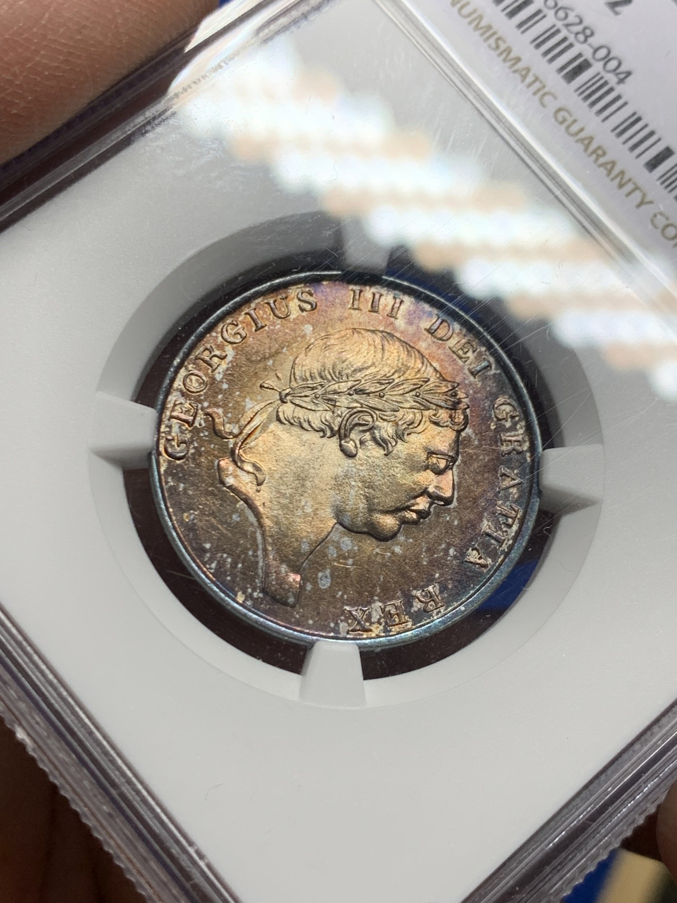 《竞宝斋》第249场-周日，周一 ，周二3场连拍 (全场包邮) NGC  MS62  英国  1813年  英格兰银行18便士，包浆非常漂亮，品相不错