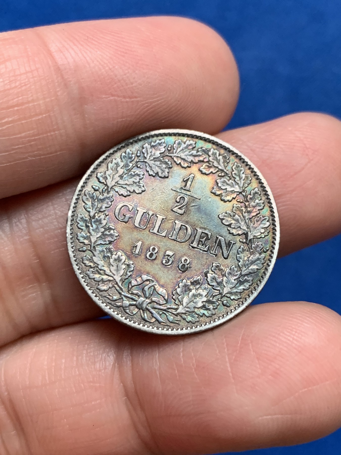 《竞宝斋》第249场-周日，周一 ，周二3场连拍 (全场包邮) 1838年德国利奥波德巴登半盾银币