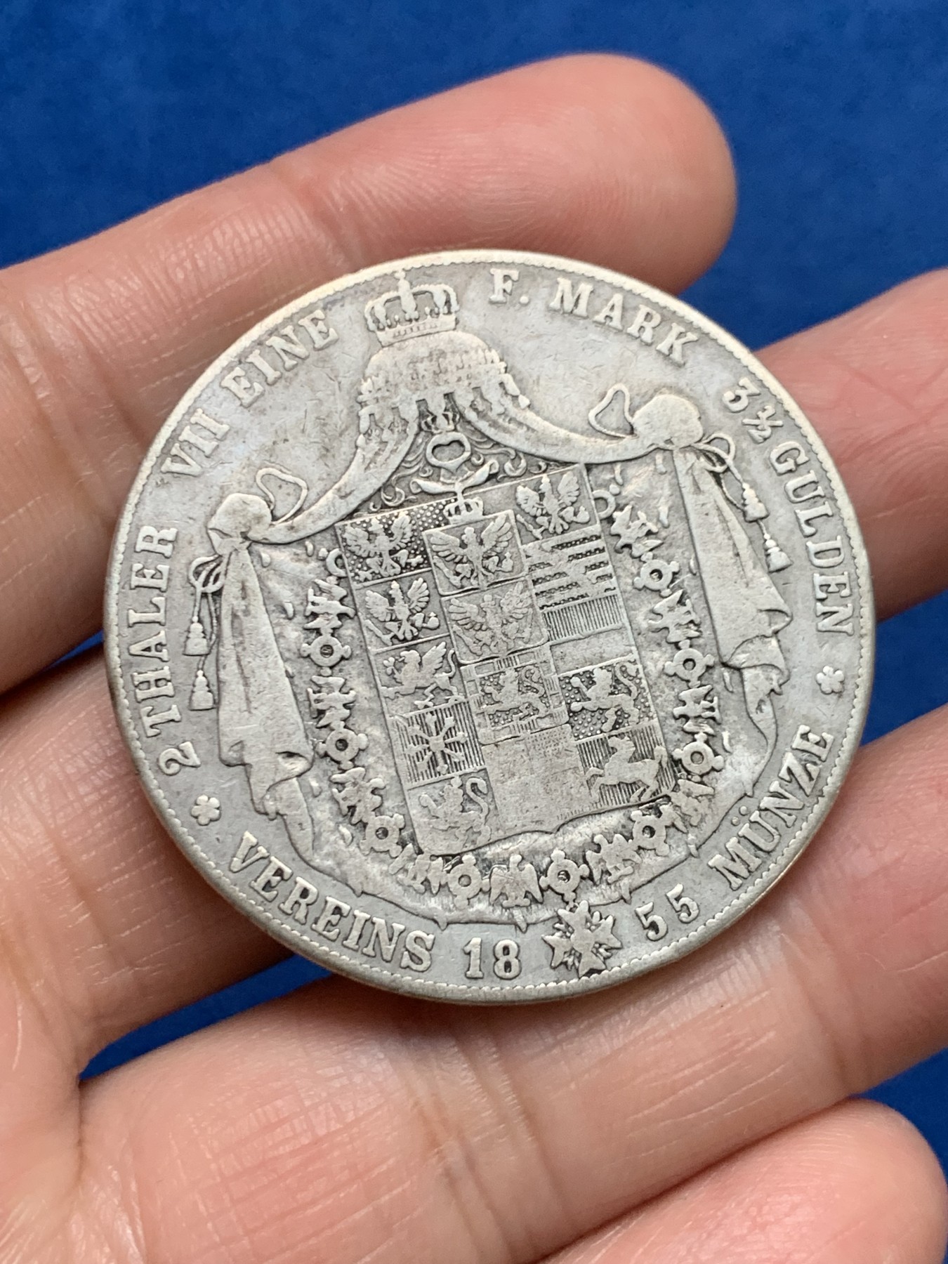 《竞宝斋》第249场-周日，周一 ，周二3场连拍 (全场包邮) 1855年德国普鲁士威廉四世2泰勒银币