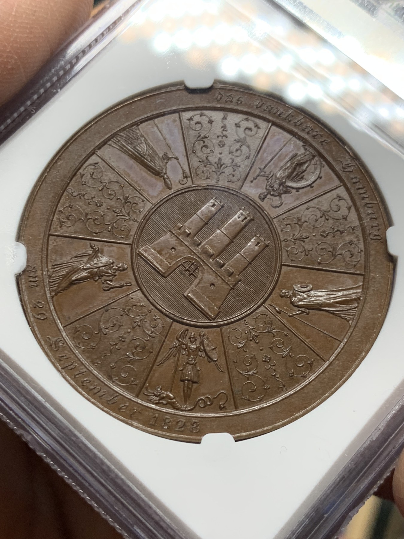 《竞宝斋》第249场-周日，周一 ，周二3场连拍 (全场包邮) NGC  MS64BN  德国  1828  汉堡公民宪法颁布300周年纪念铜章