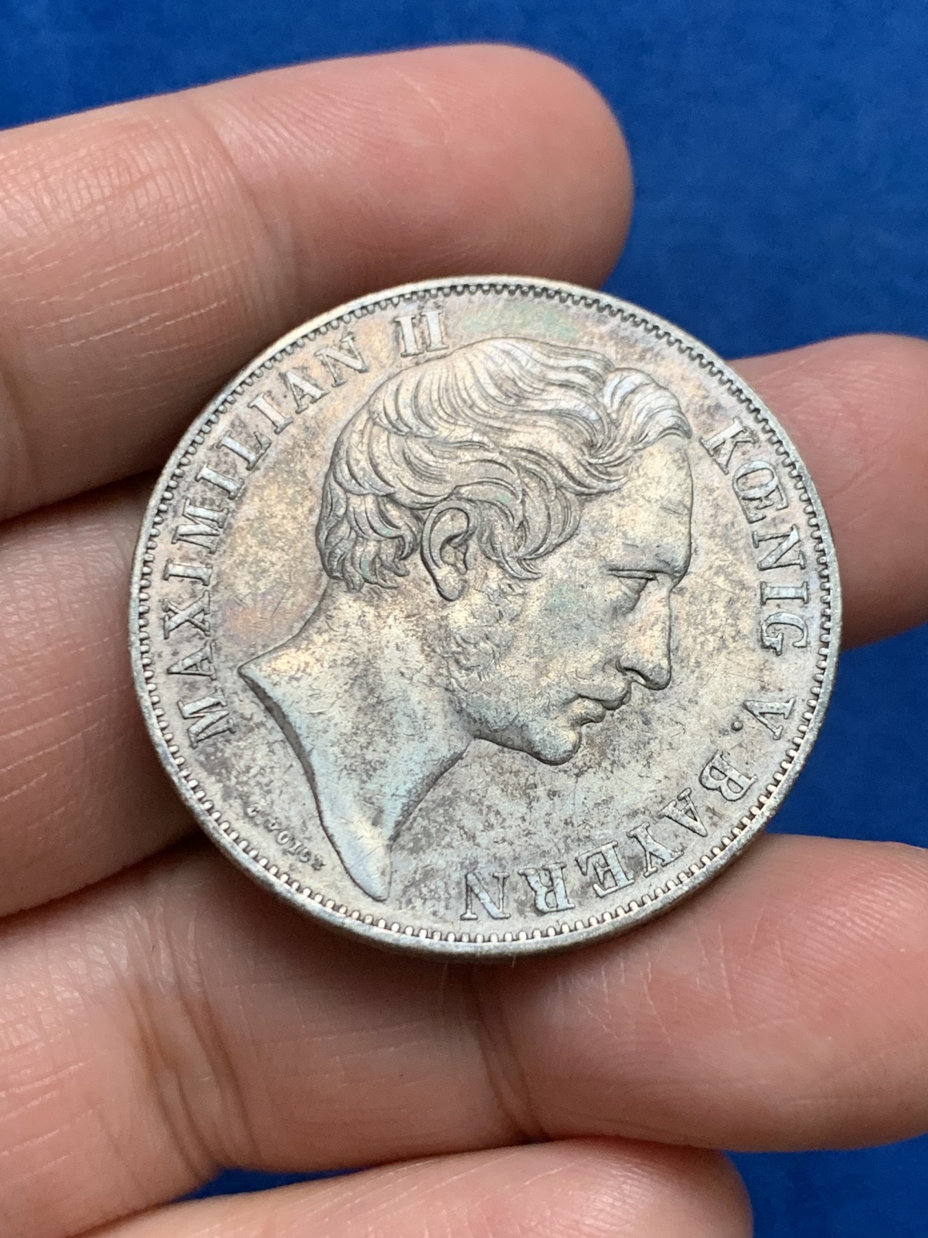 《竞宝斋》第249场-周日，周一 ，周二3场连拍 (全场包邮) 1855年德国巴伐利亚圣母抱子2盾银币