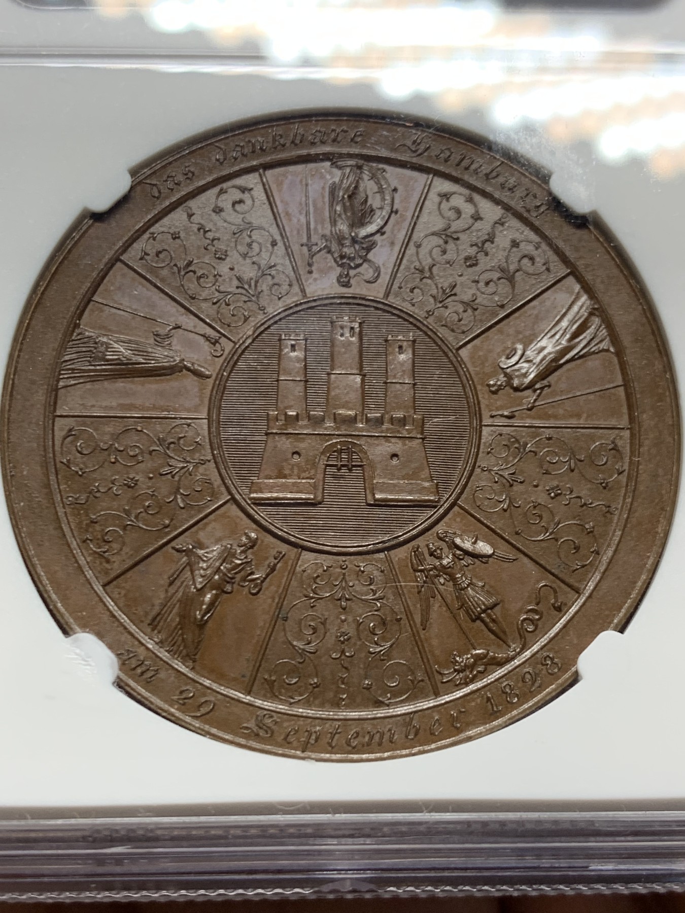 《竞宝斋》第249场-周日，周一 ，周二3场连拍 (全场包邮) NGC  MS64BN  德国  1828  汉堡公民宪法颁布300周年纪念铜章