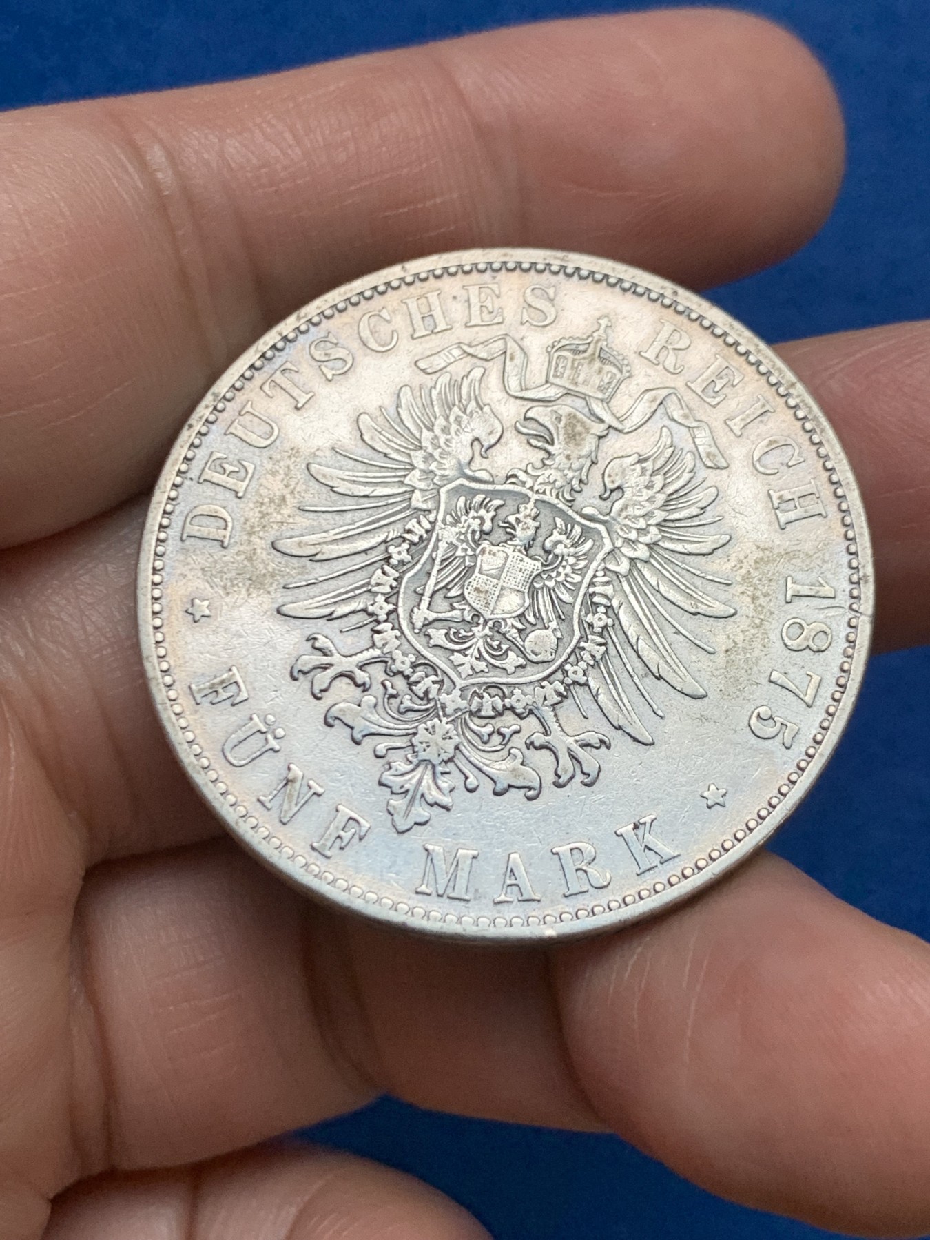 《竞宝斋》第249场-周日，周一 ，周二3场连拍 (全场包邮) 1875年德国巴伐利亚路德维希5马克银币