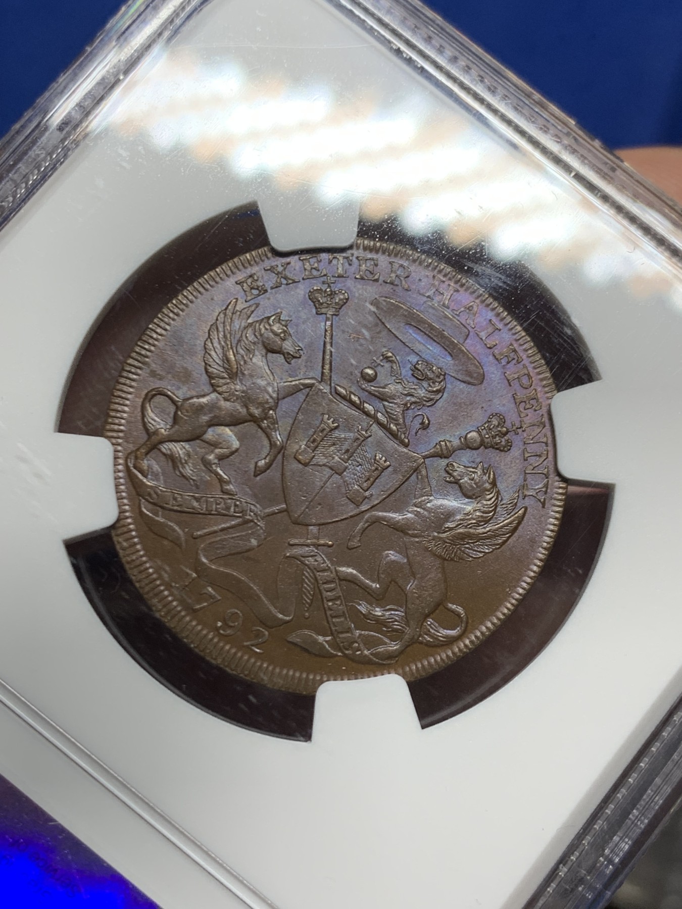 《竞宝斋》第249场-周日，周一 ，周二3场连拍 (全场包邮) NGC  MS64BN  英国  1792年  德文郡埃克塞特1/2便士TOKEN代用币