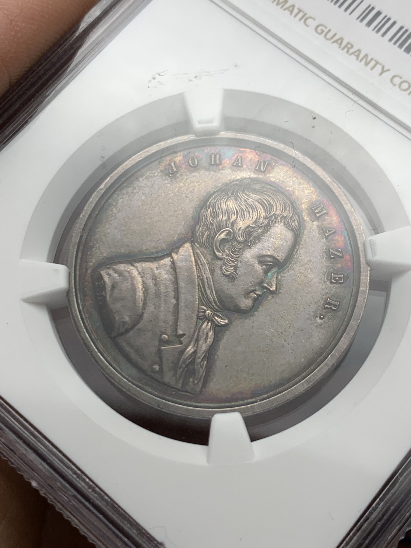 《竞宝斋》第249场-周日，周一 ，周二3场连拍 (全场包邮) NGC  MS62  瑞典  19世纪  艺术家约翰马泽尔小银章