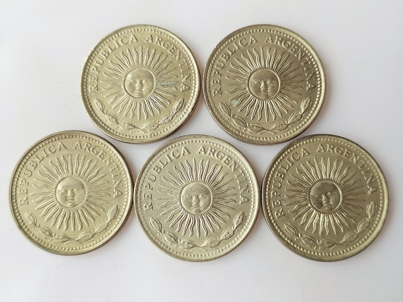 第一海外回流一元起拍收藏 散币专场 第72期 阿根廷10比索 太阳神 5枚