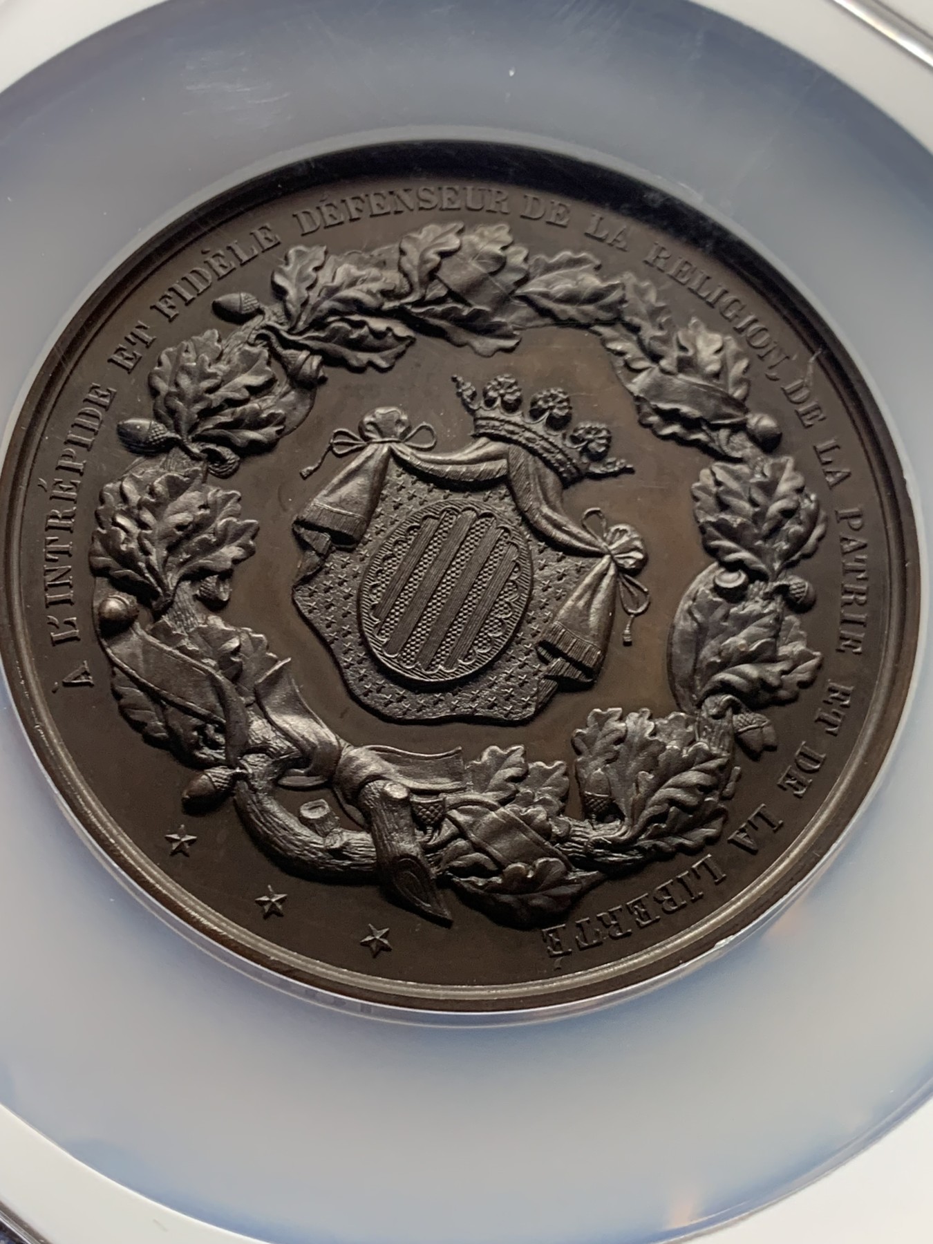 《竞宝斋》第249场-周日，周一 ，周二3场连拍 (全场包邮) NGC  MS63BN  比利时  1857  财政部长费利克铜章，很漂亮的红铜大章