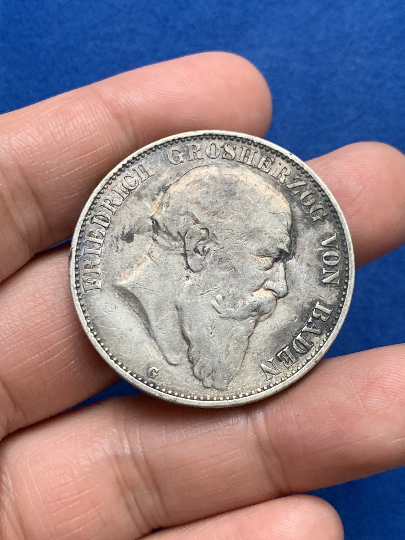 《竞宝斋》第249场-周日，周一 ，周二3场连拍 (全场包邮) 1903年德国巴登弗里德里希5马克银币