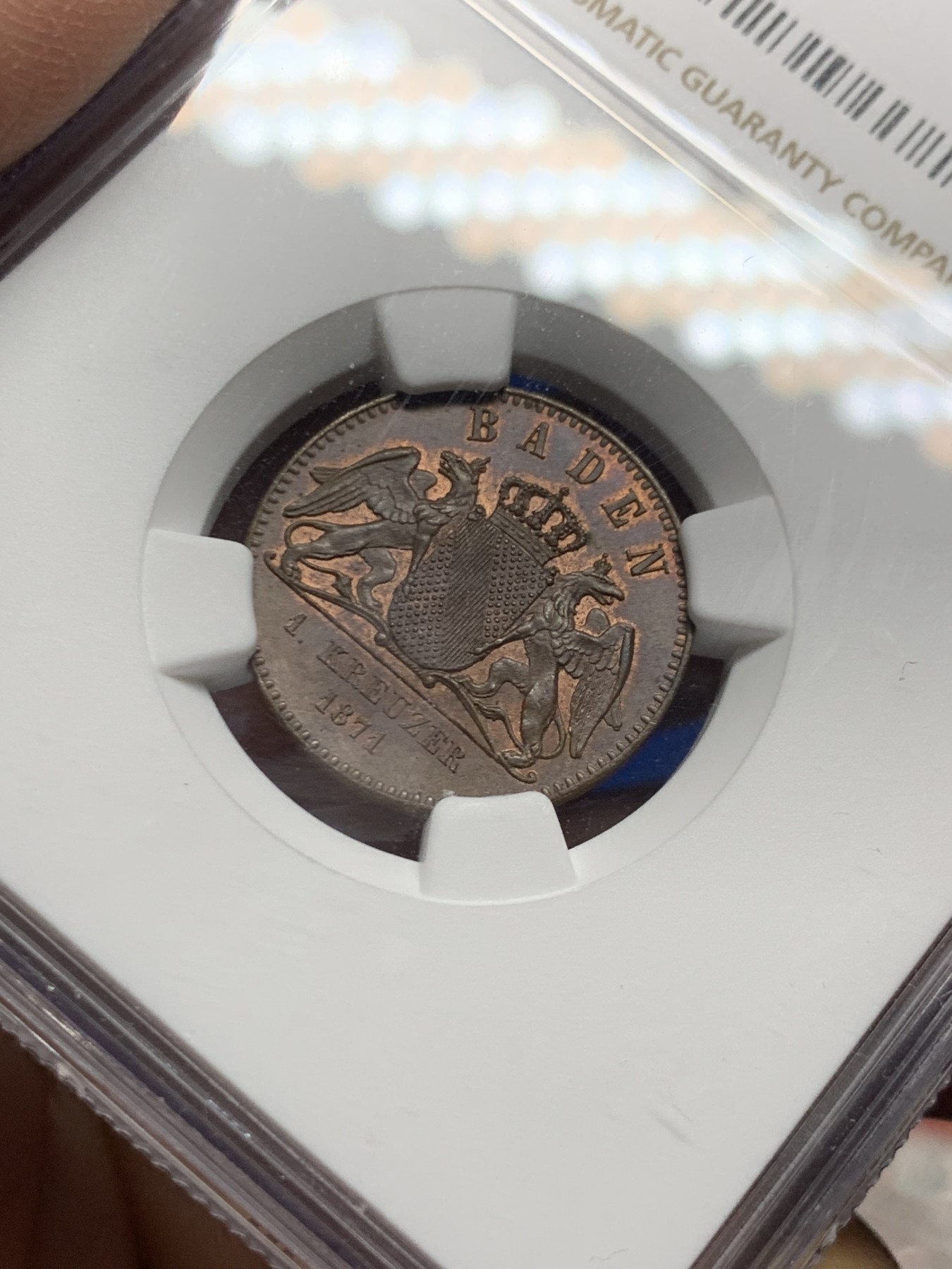 《竞宝斋》第249场-周日，周一 ，周二3场连拍 (全场包邮) NGC  MS64BN  德国  1871年  巴登胜利克鲁泽，普法战争胜利克鲁泽，品相不错