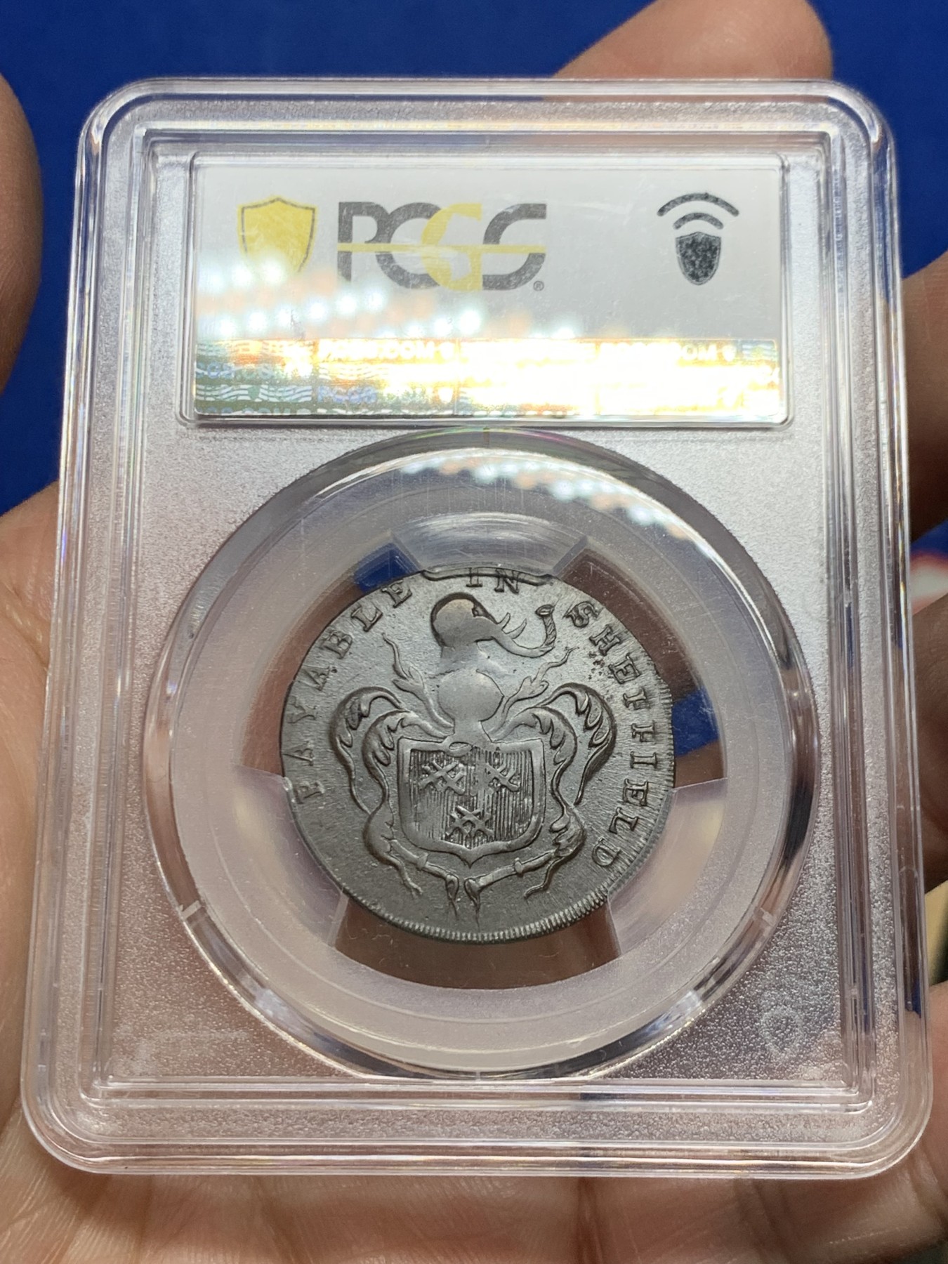 《竞宝斋》第249场-周日，周一 ，周二3场连拍 (全场包邮) PCGS  AU58  英国  1793年  约克郡1/2便士TOKEN代用币