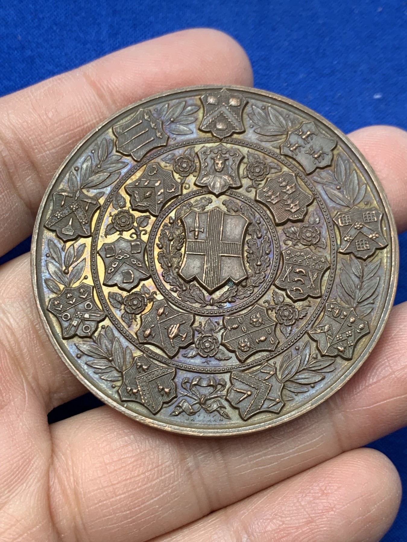 《竞宝斋》第249场-周日，周一 ，周二3场连拍 (全场包邮) 1910 英国伦敦科技协会铜章，直径51.1mm，约72.9克