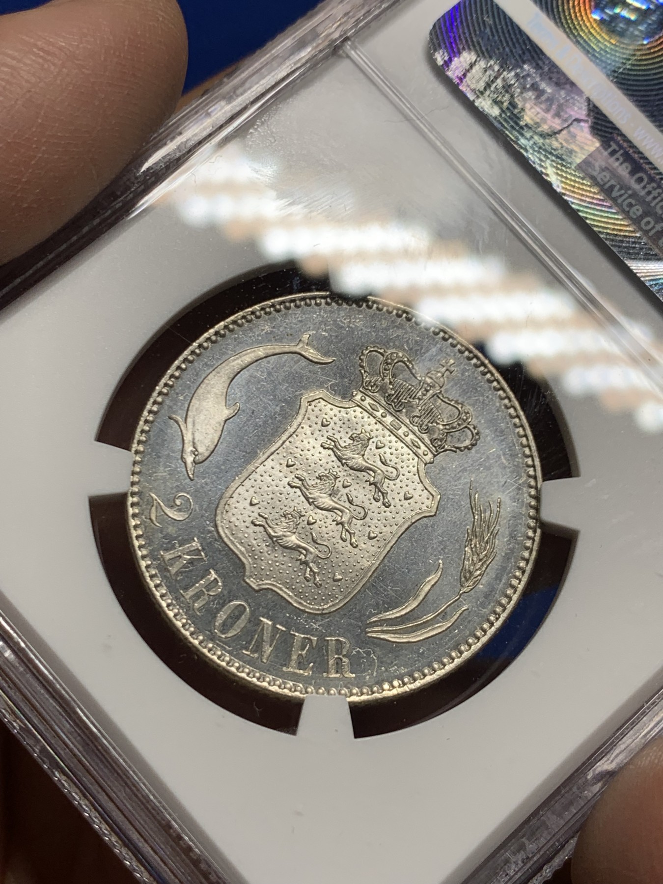 《竞宝斋》第249场-周日，周一 ，周二3场连拍 (全场包邮) NGC  MS64  丹麦  1915年  流通版2克朗，比各种纪念版的2克朗少见很多