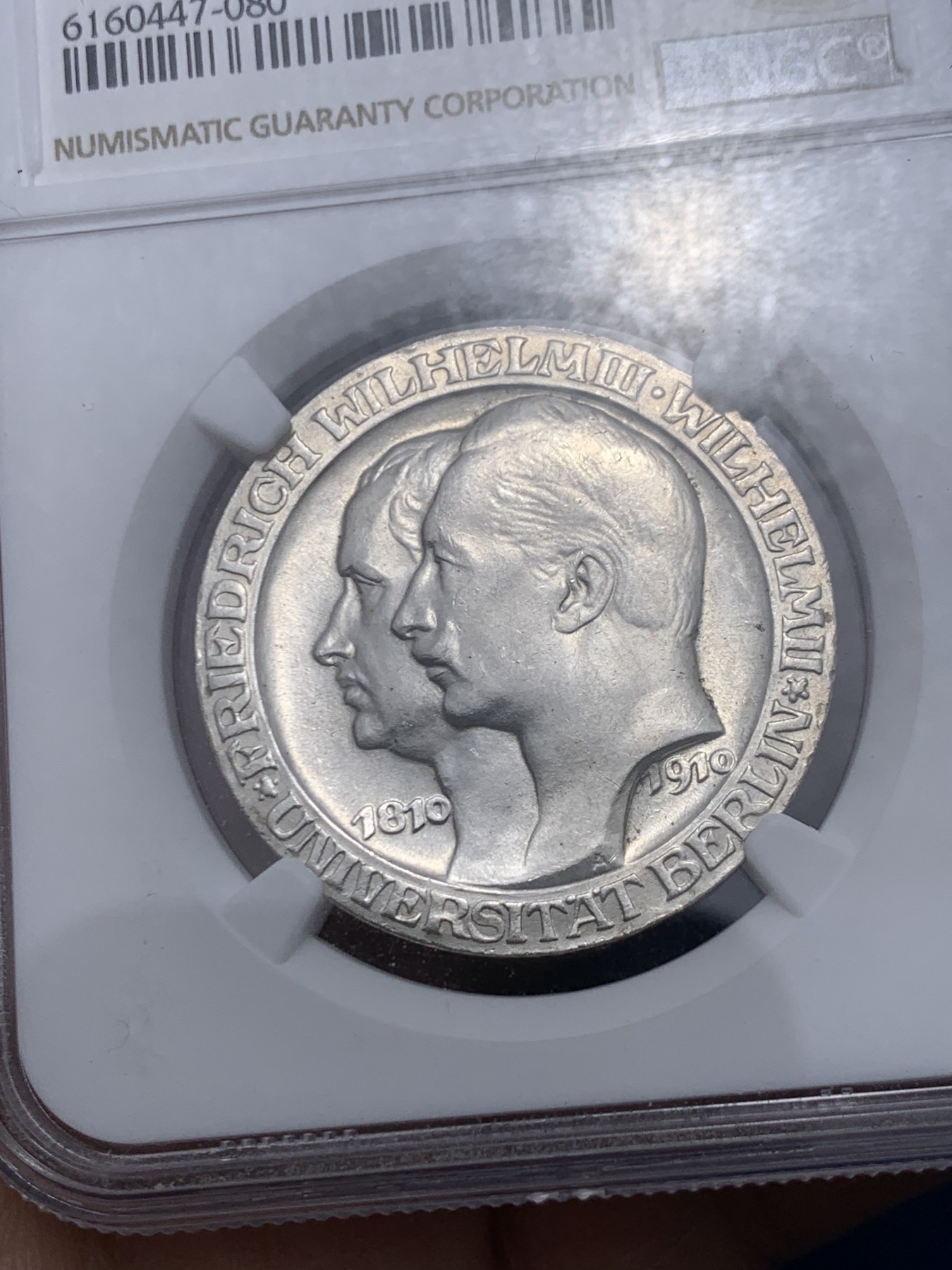 《竞宝斋》第249场-周日，周一 ，周二3场连拍 (全场包邮) NGC MS64 德国普鲁士 1910年 柏林大学纪念 3马克 银币