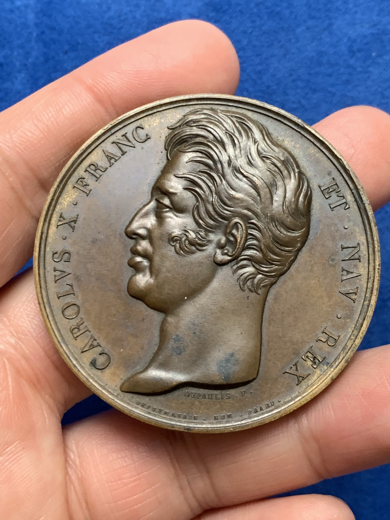 《竞宝斋》第249场-周日，周一 ，周二3场连拍 (全场包邮) 1826 法国查理十世铜章，直径50.7mm,约41.1克