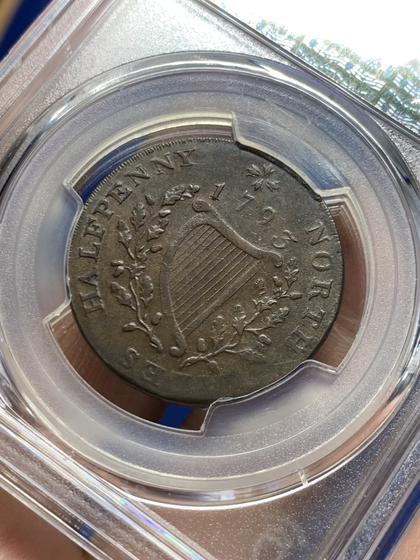 《竞宝斋》第249场-周日，周一 ，周二3场连拍 (全场包邮) PCGS  AU58  英国  1793年  北威尔士1/2便士TOKEN代用币