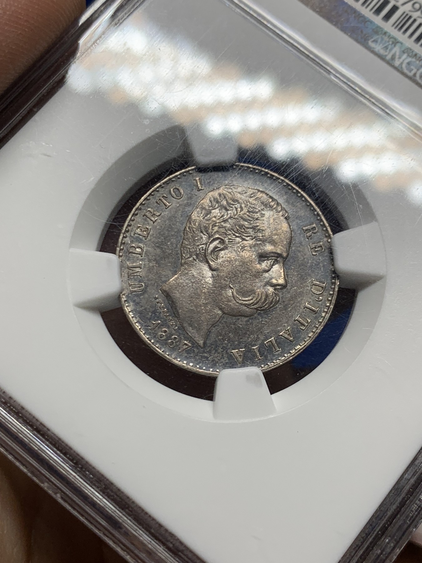 《竞宝斋》第249场-周日，周一 ，周二3场连拍 (全场包邮) NGC  MS62  意大利  1887年  翁贝托1里拉