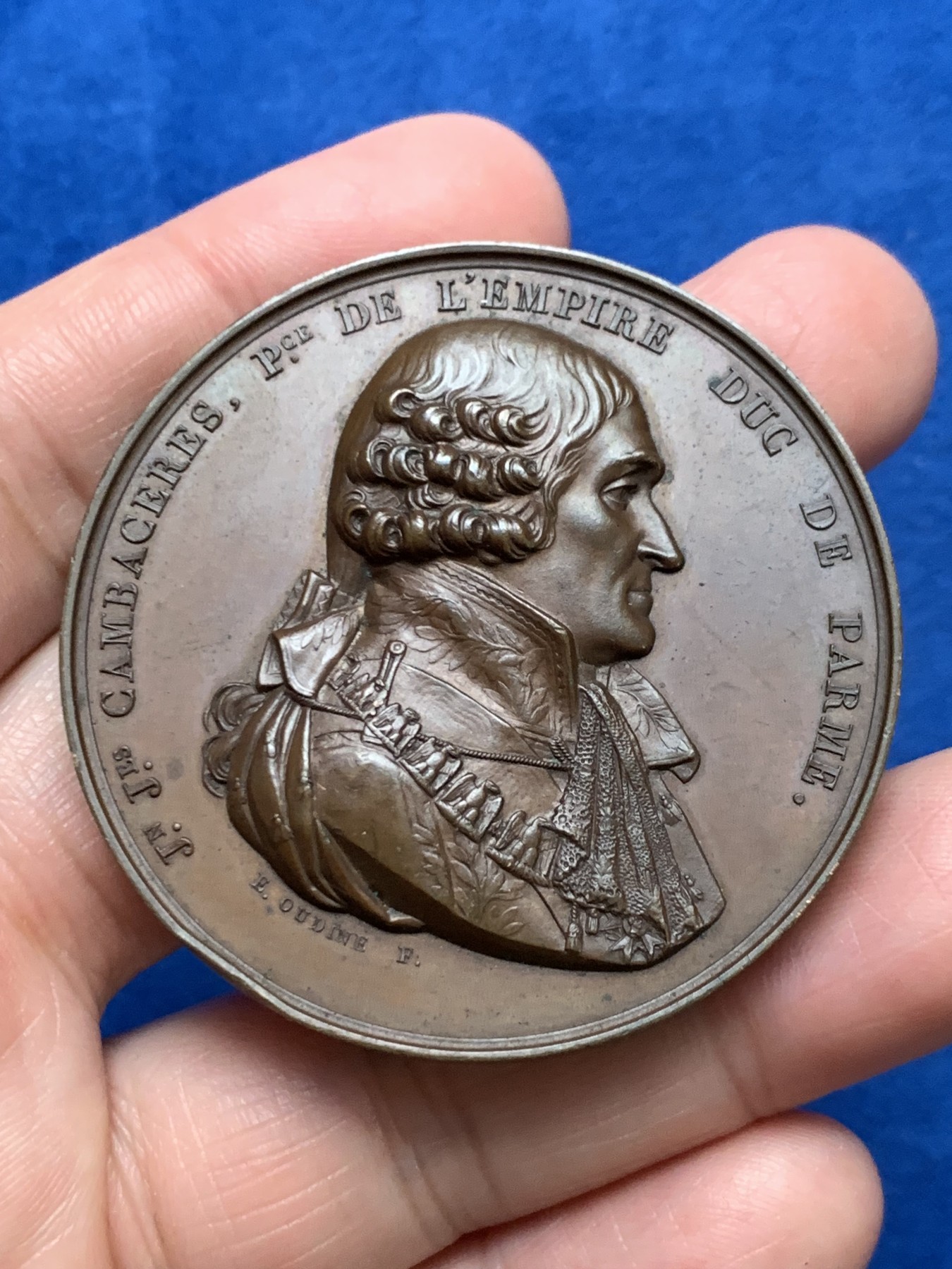 《竞宝斋》第249场-周日，周一 ，周二3场连拍 (全场包邮) 1824 法国帕尔梅公爵铜章，直径50mm，约67克，船首边铭