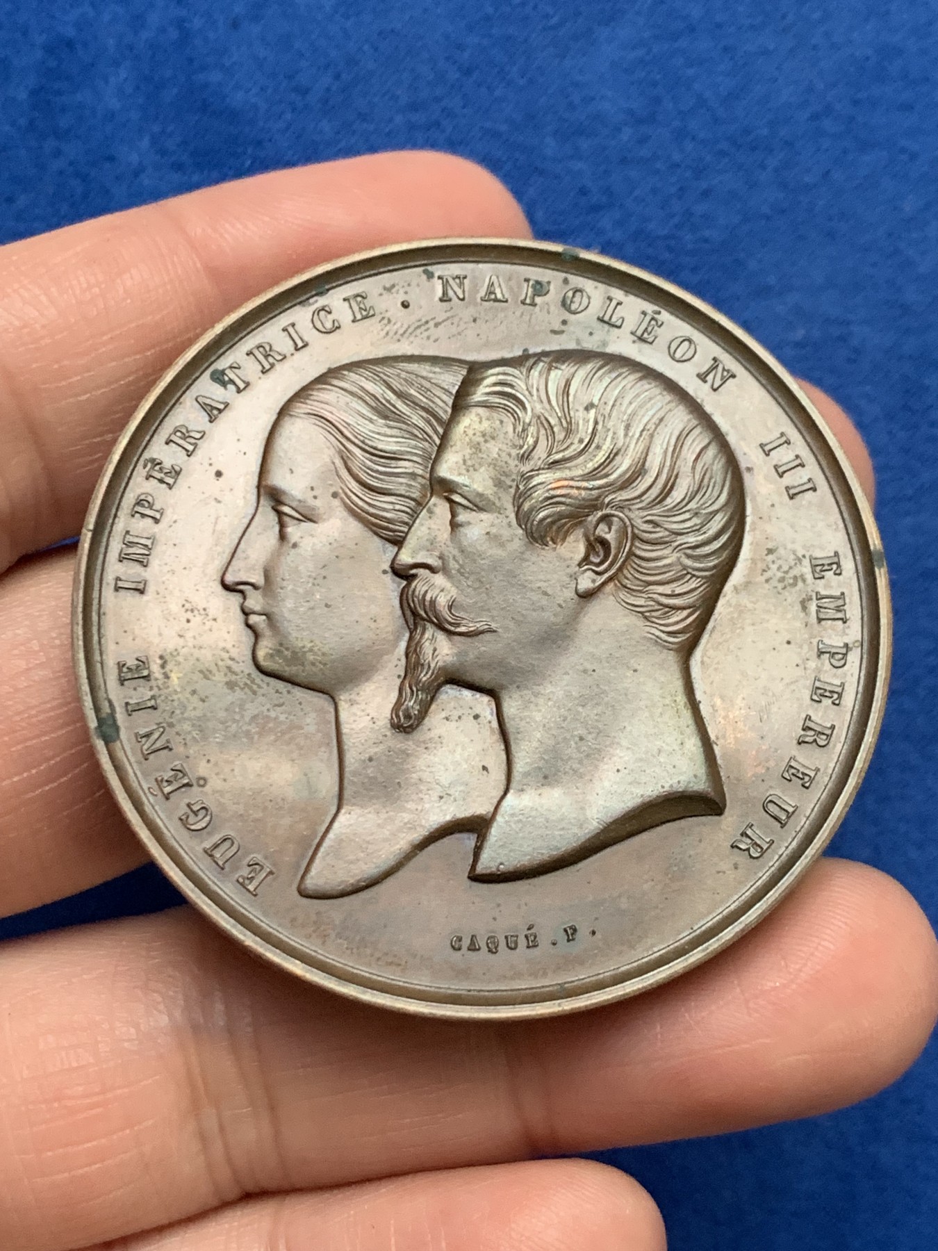 《竞宝斋》第249场-周日，周一 ，周二3场连拍 (全场包邮) 1855 法国拿破仑三世巴黎世博会铜章，直径50.3mm，约61.2克