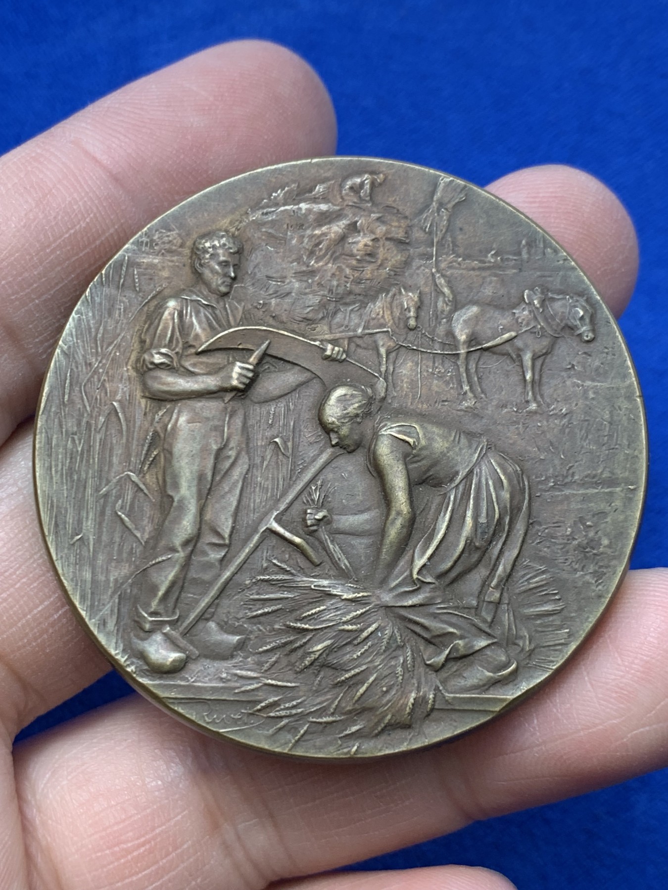 《竞宝斋》第249场-周日，周一 ，周二3场连拍 (全场包邮) 19世纪末法国农业铜章，直径49.6mm，约62.8克