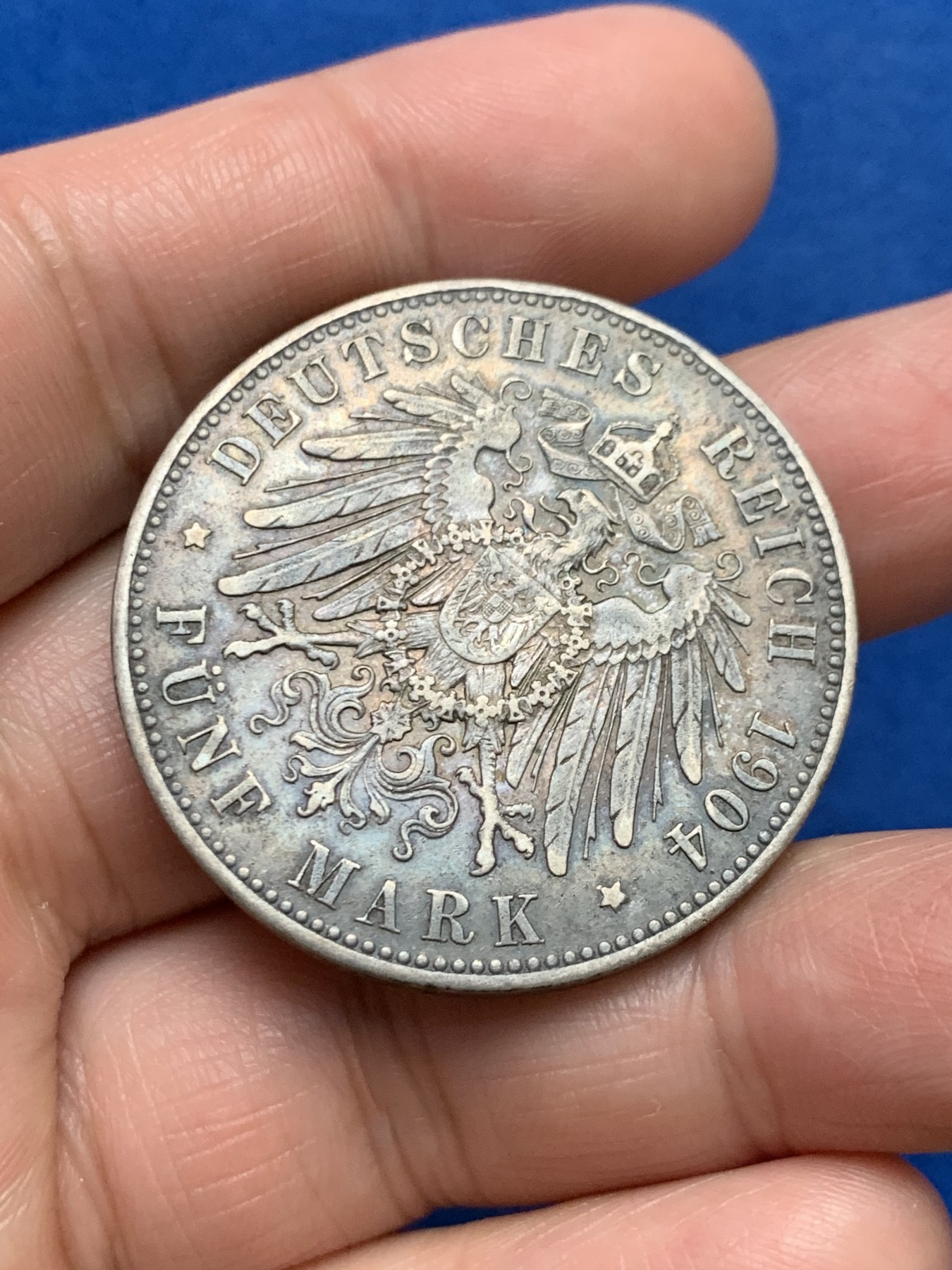 《竞宝斋》第249场-周日，周一 ，周二3场连拍 (全场包邮) 1904年德国梅克伦堡什未林结婚纪念5马克银币