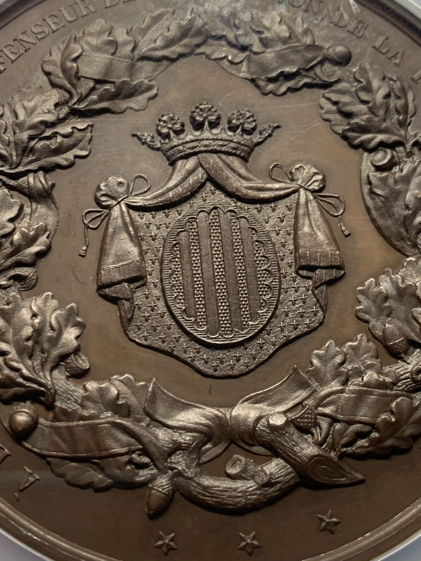 《竞宝斋》第249场-周日，周一 ，周二3场连拍 (全场包邮) NGC  MS63BN  比利时  1857  财政部长费利克铜章，很漂亮的红铜大章