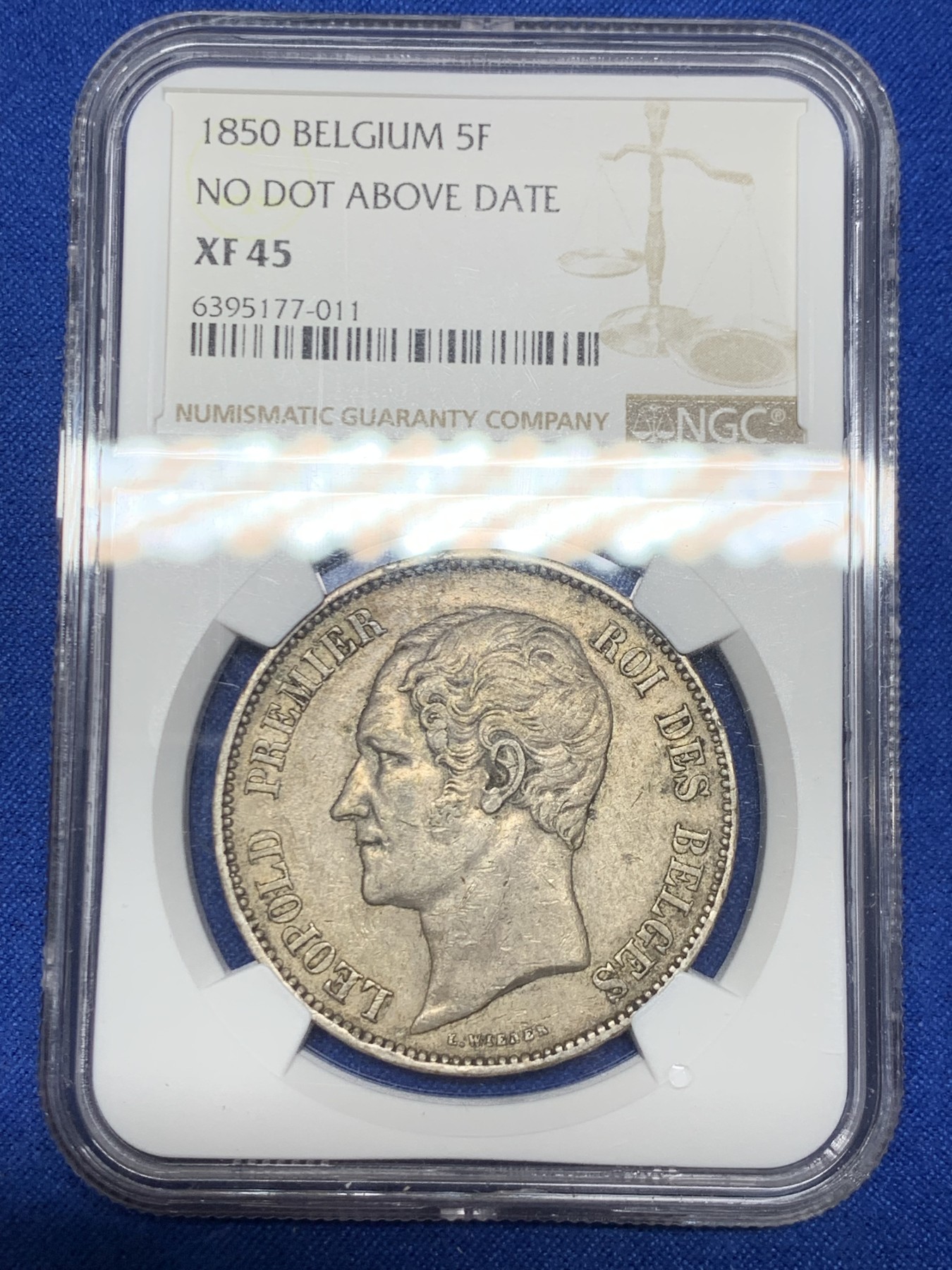 《竞宝斋》第249场-周日，周一 ，周二3场连拍 (全场包邮) NGC XF45 比利时利奥波德一世  包浆好  比二世少