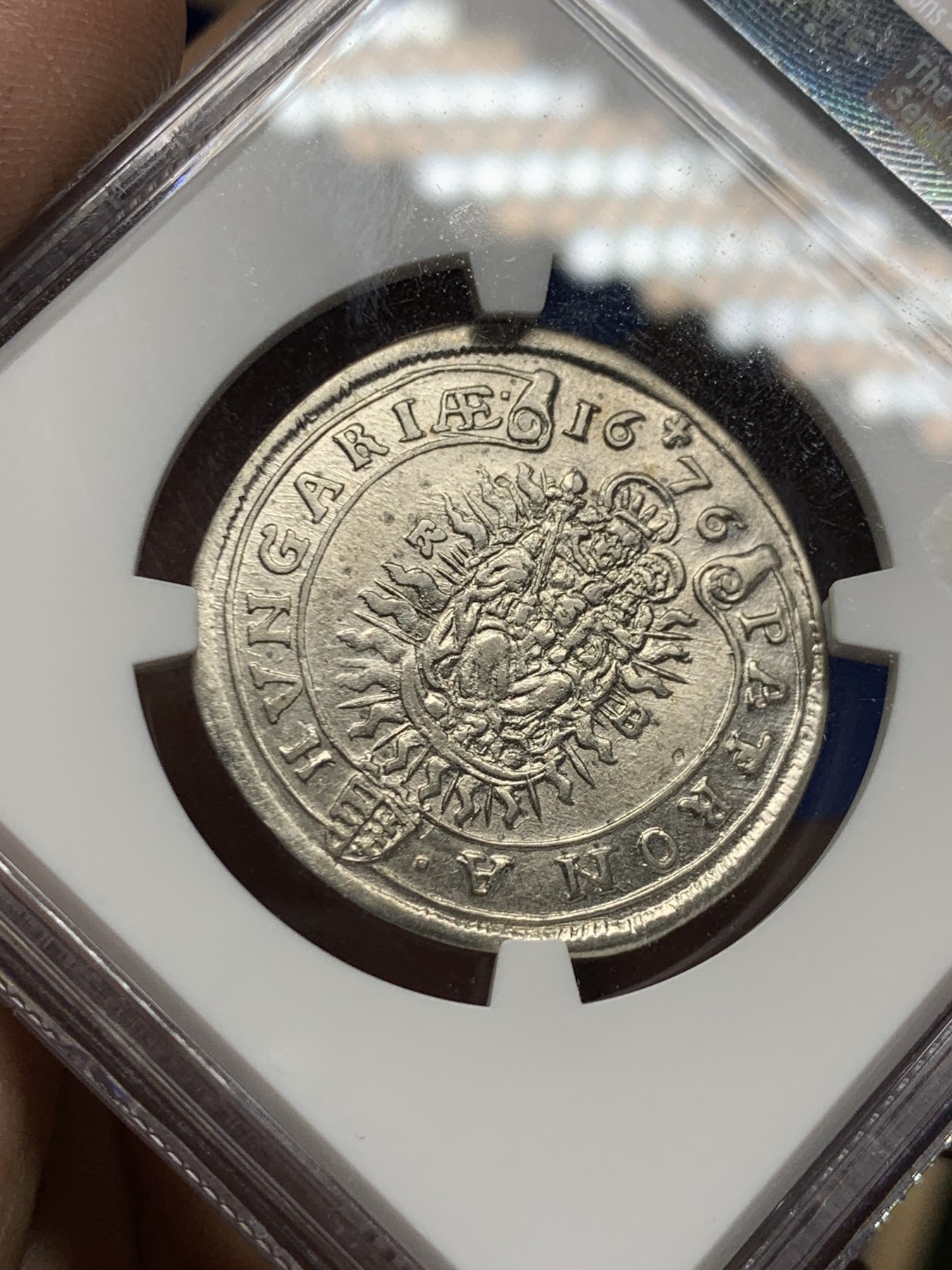 《竞宝斋》第249场-周日，周一 ，周二3场连拍 (全场包邮) NGC  AU53  匈牙利 1676年利奥波德一世15K