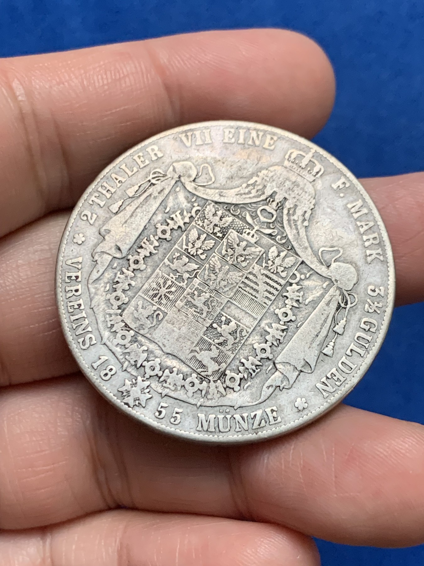 《竞宝斋》第249场-周日，周一 ，周二3场连拍 (全场包邮) 1855年德国普鲁士威廉四世2泰勒银币