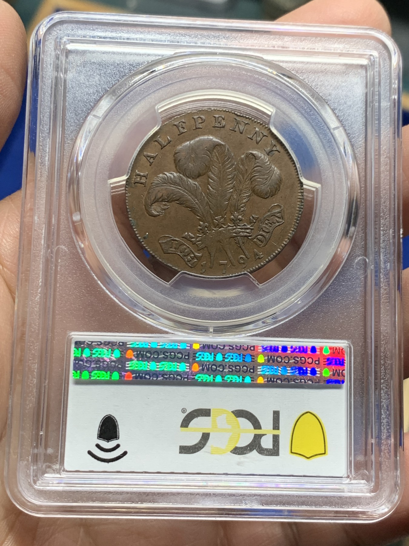 《竞宝斋》第249场-周日，周一 ，周二3场连拍 (全场包邮) PCGS  AU58  英国  1794年  苏塞克斯·布莱顿1/2便士TOKEN代用币