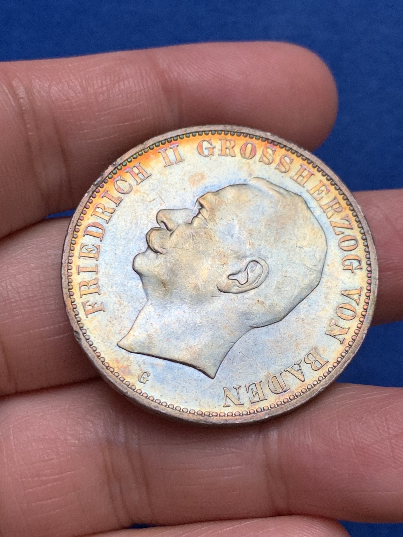 《竞宝斋》第249场-周日，周一 ，周二3场连拍 (全场包邮) 1913年德国巴登弗里德里希5马克银币