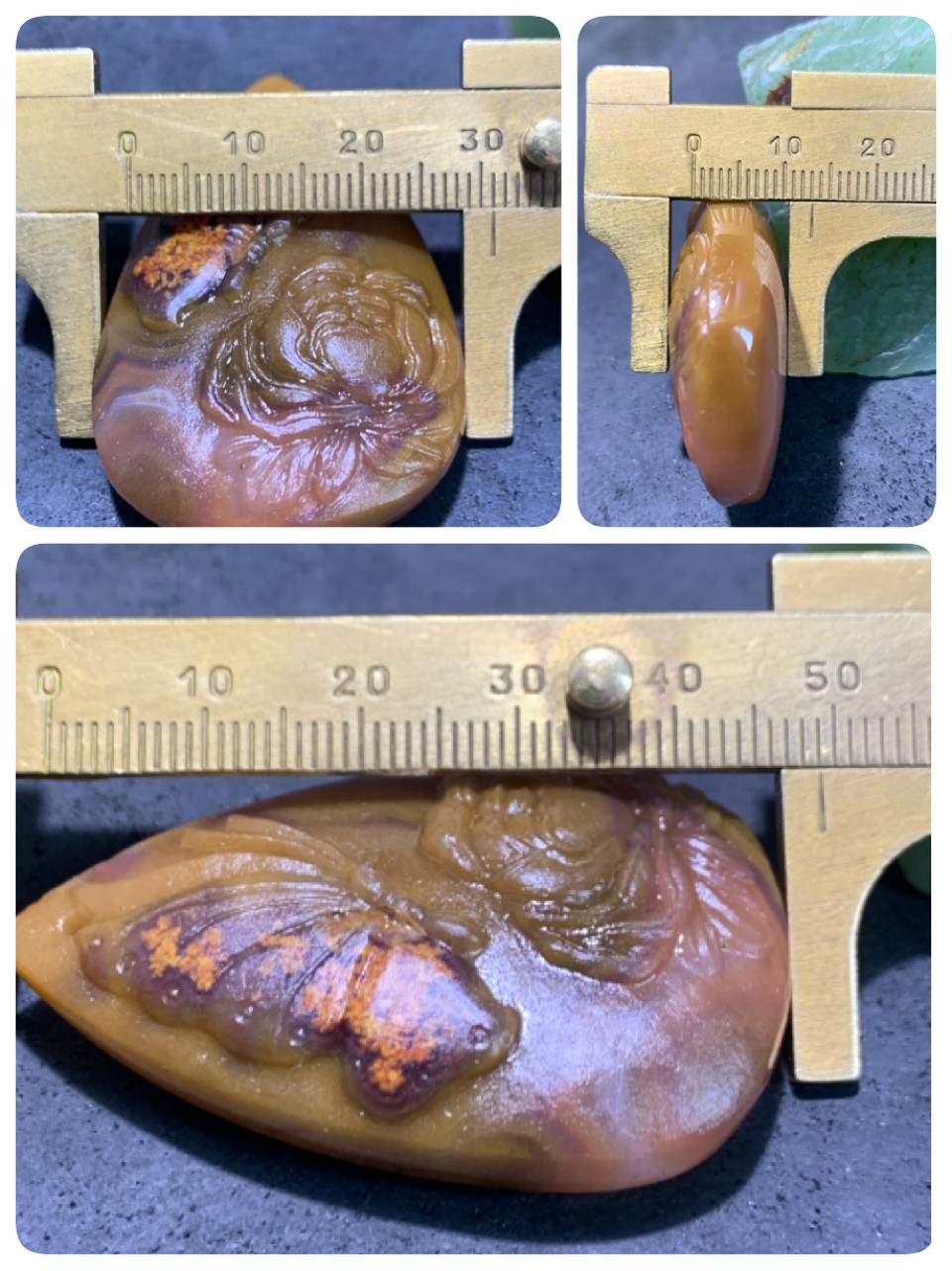 精美亚光高润度冰飘心冻料草花纹金沙蒙料战国红玛瑙雕刻蝶恋花吊坠一个