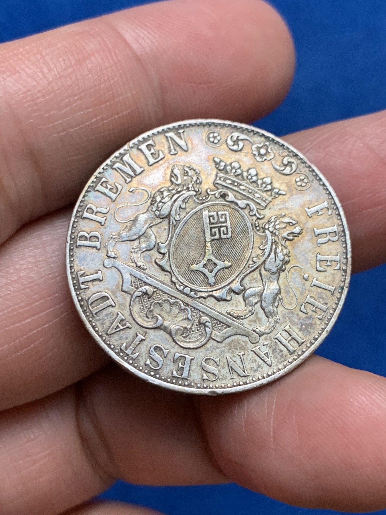 《竞宝斋》第249场-周日，周一 ，周二3场连拍 (全场包邮) 1859年德国不莱梅自由市36G银币