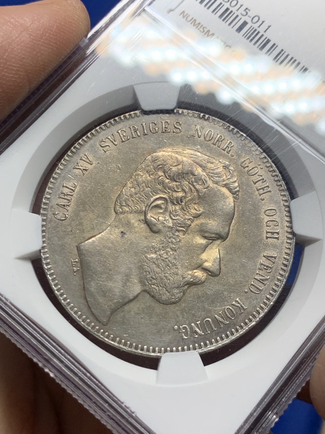 《竞宝斋》第249场-周日，周一 ，周二3场连拍 (全场包邮) NGC  MS62  瑞典  1871年  卡尔十五世4达勒，少见北欧大银币，传统包浆