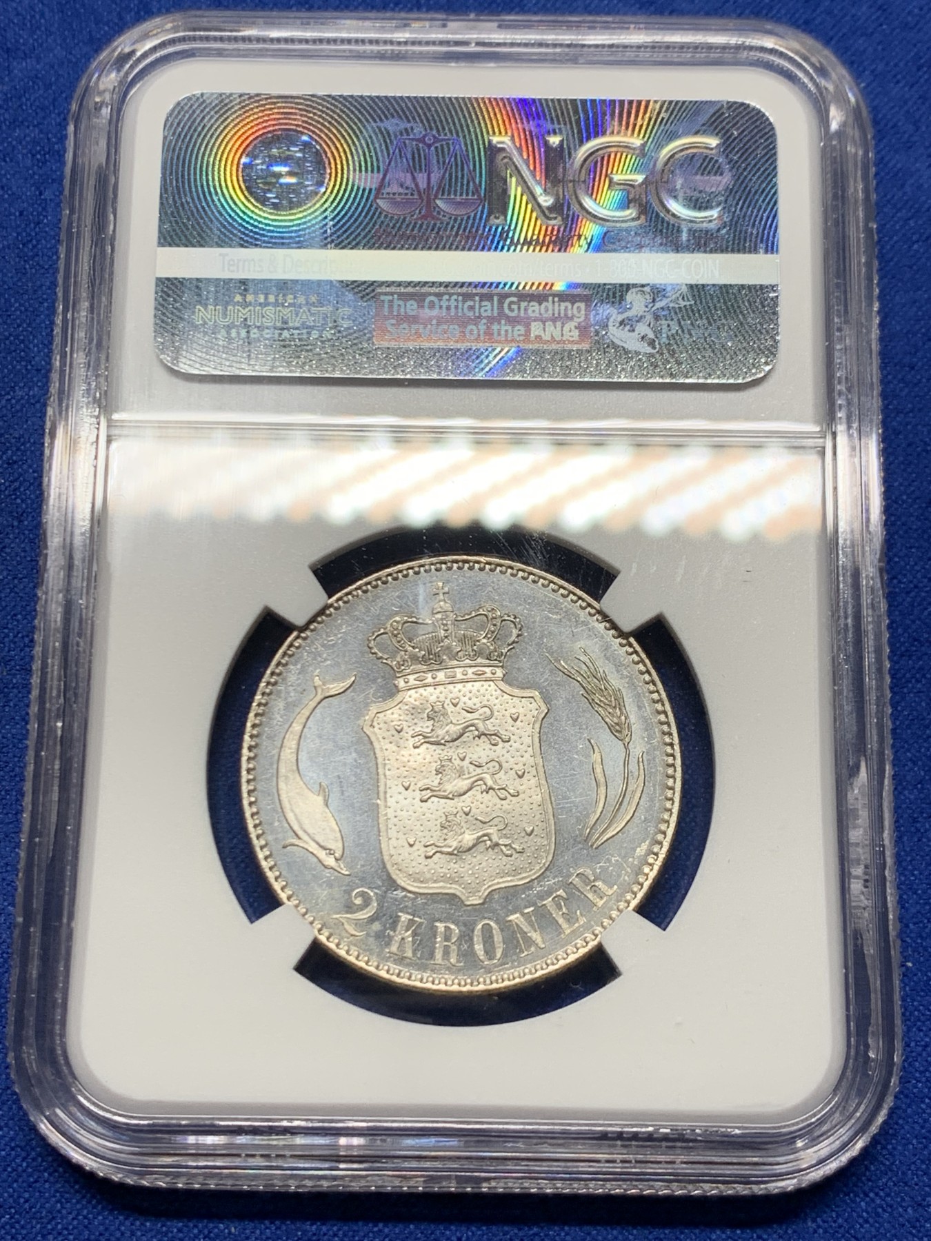 《竞宝斋》第249场-周日，周一 ，周二3场连拍 (全场包邮) NGC  MS64  丹麦  1915年  流通版2克朗，比各种纪念版的2克朗少见很多